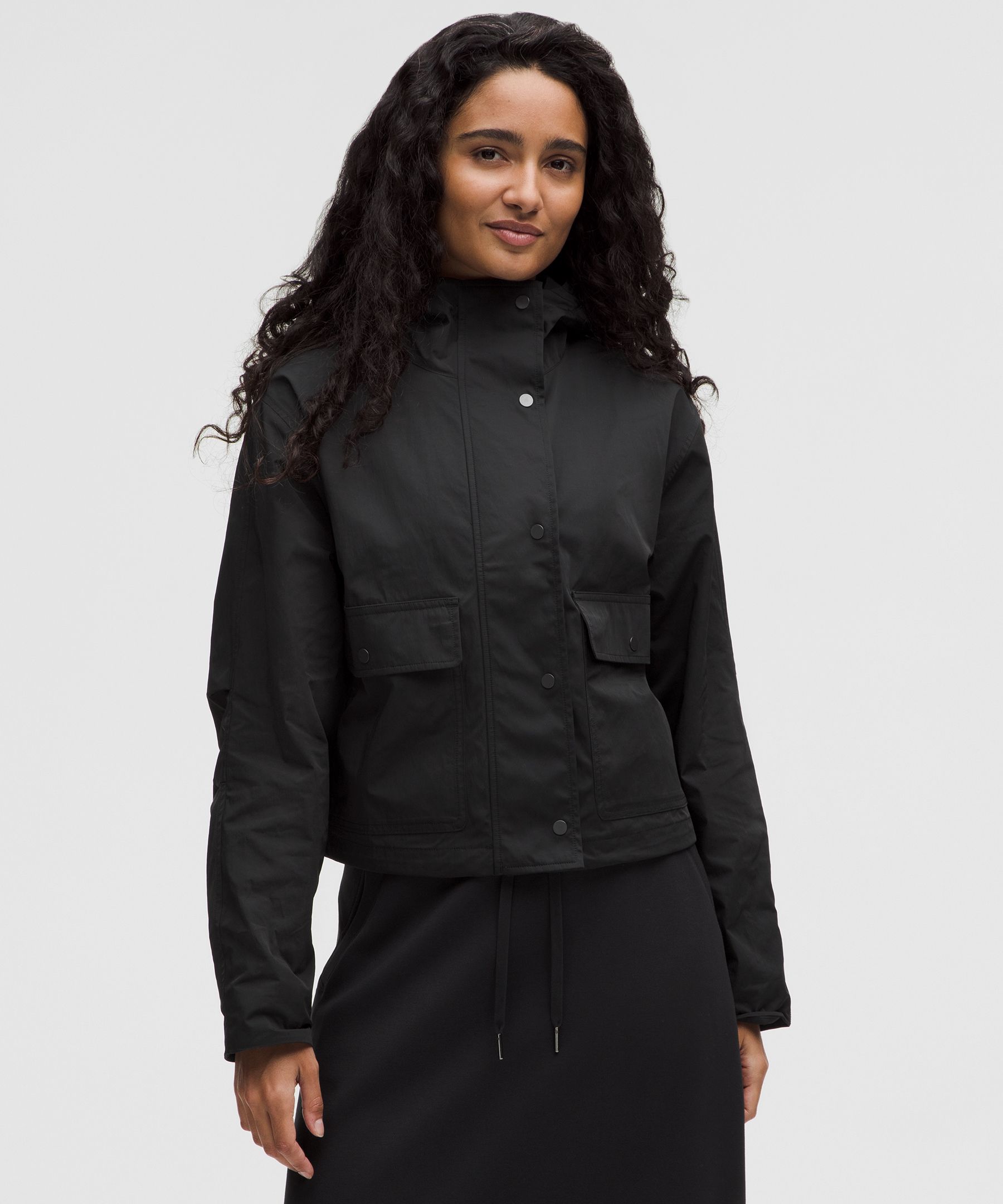 Cropped Utility Windbreaker - Black,Neutral