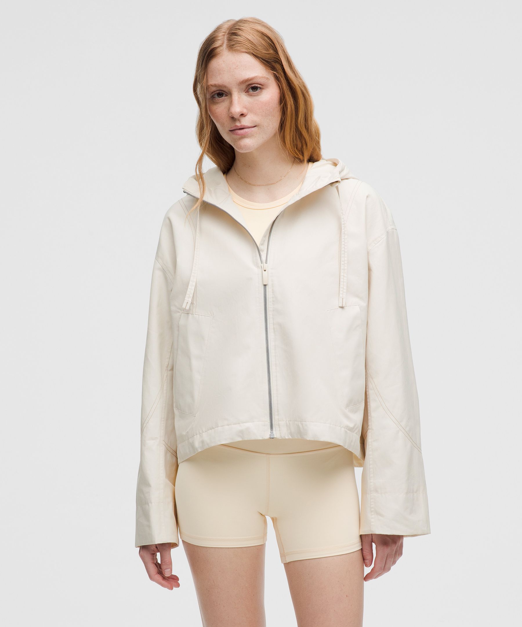 Water-Resistant Cropped Hooded Jacket - White,Neutral