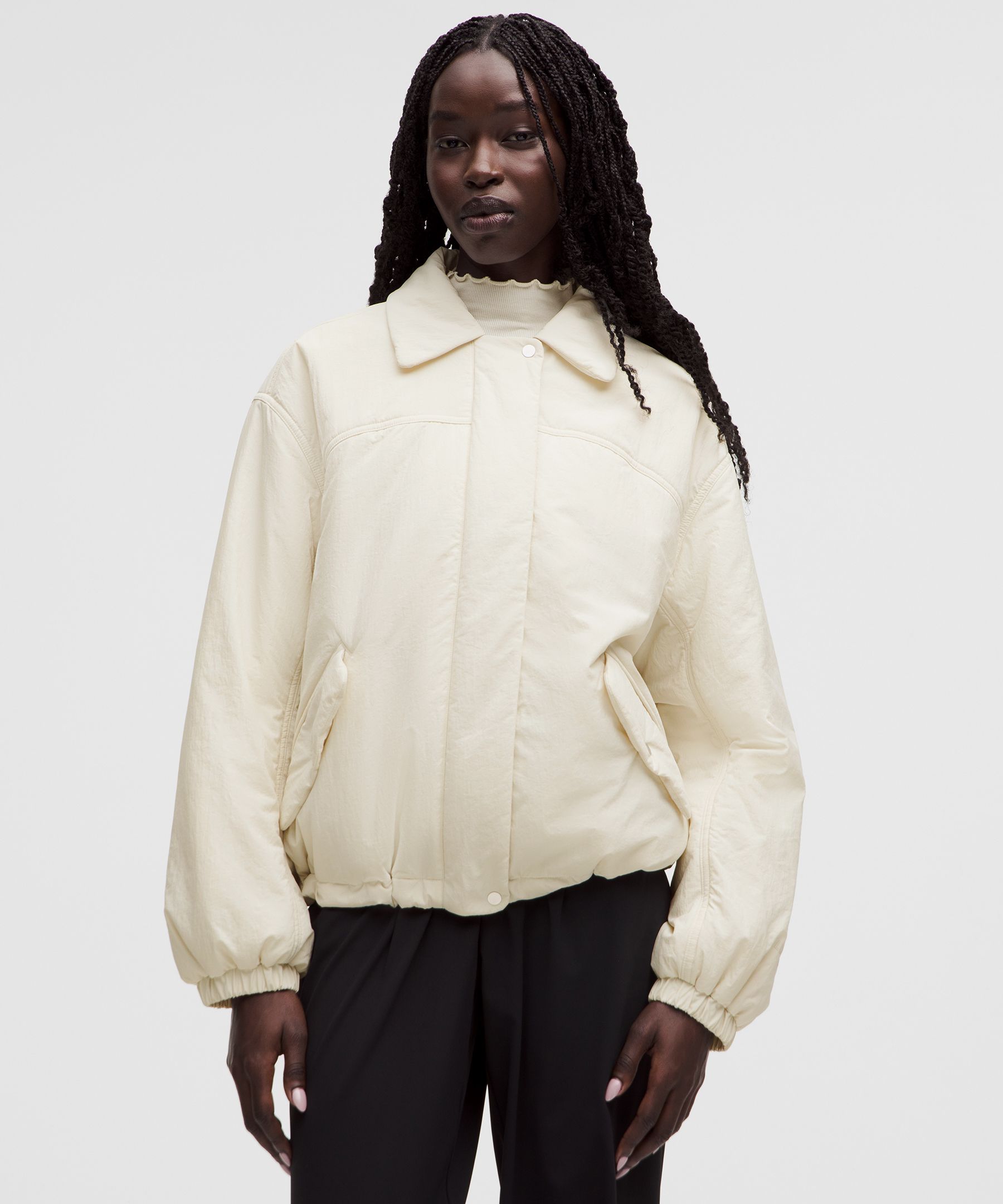 Insulated Oversized Collared Jacket - White