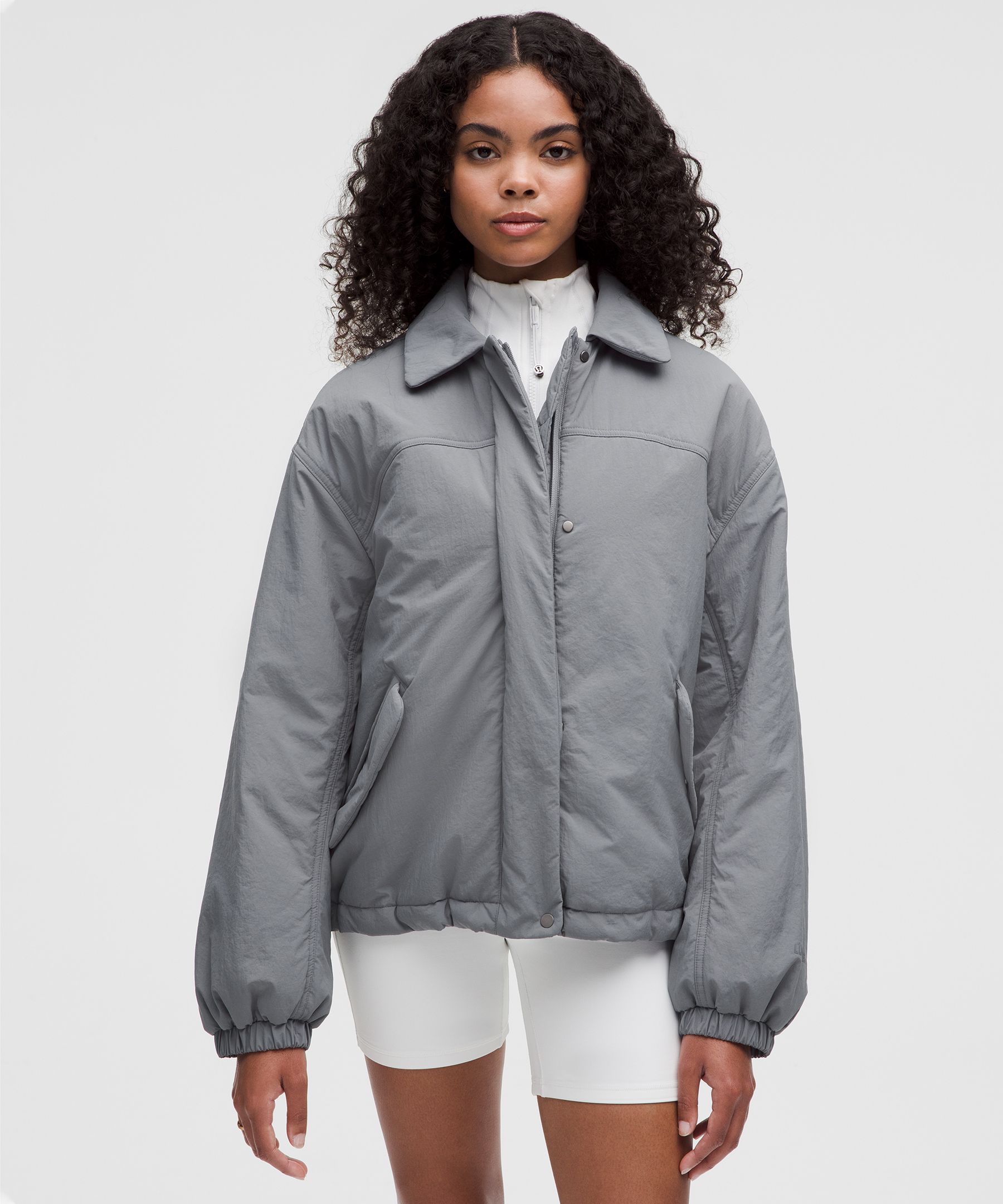 Insulated Oversized Collared Jacket - Grey