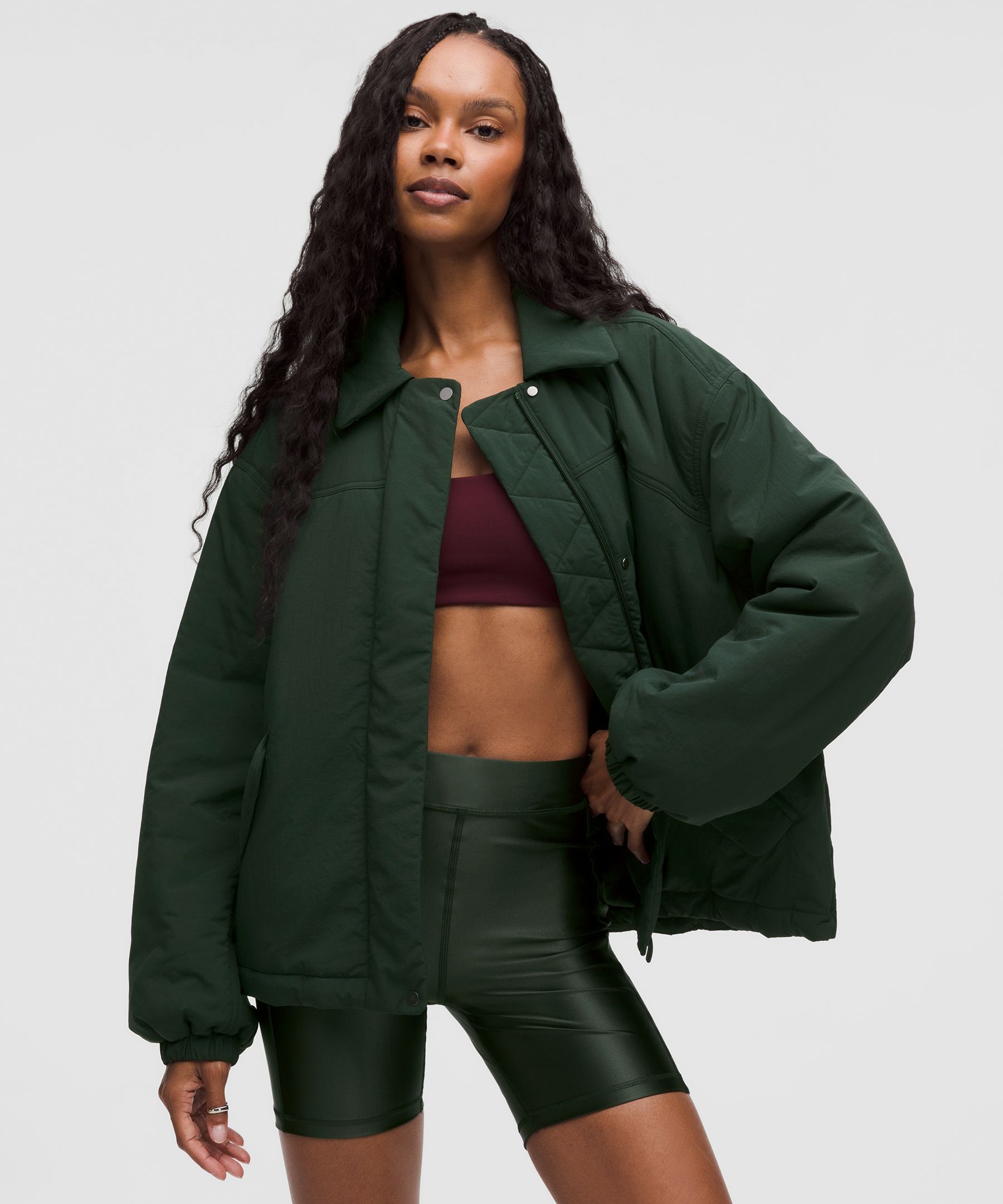 Insulated Oversized Collared Jacket - Green