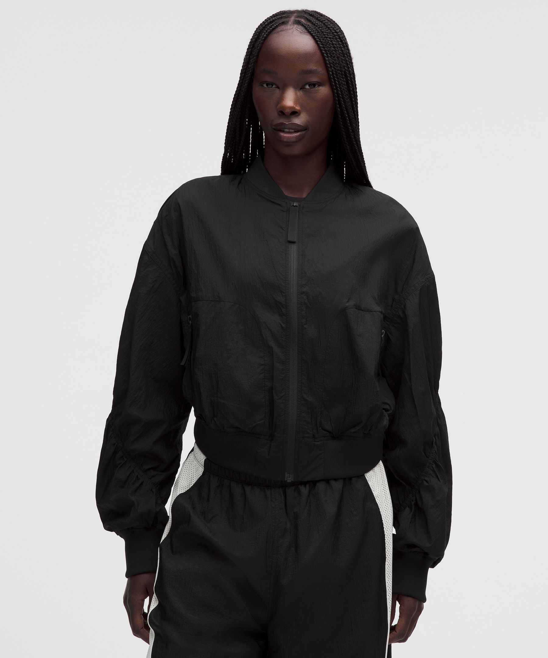 Curved-Hem Cropped Bomber