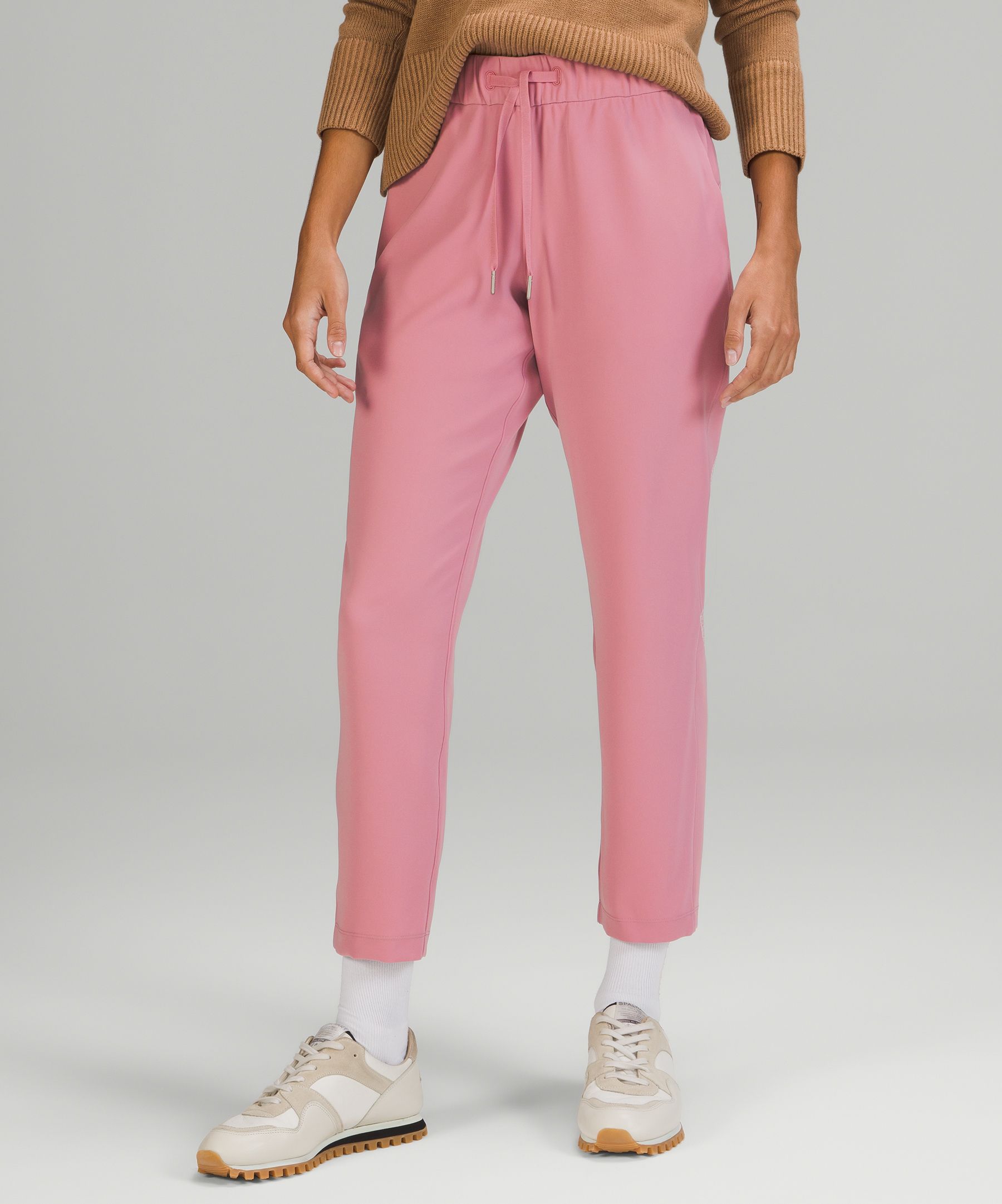 Lululemon On The Fly Mid-rise Pants Travelwoven In Pink Taupe