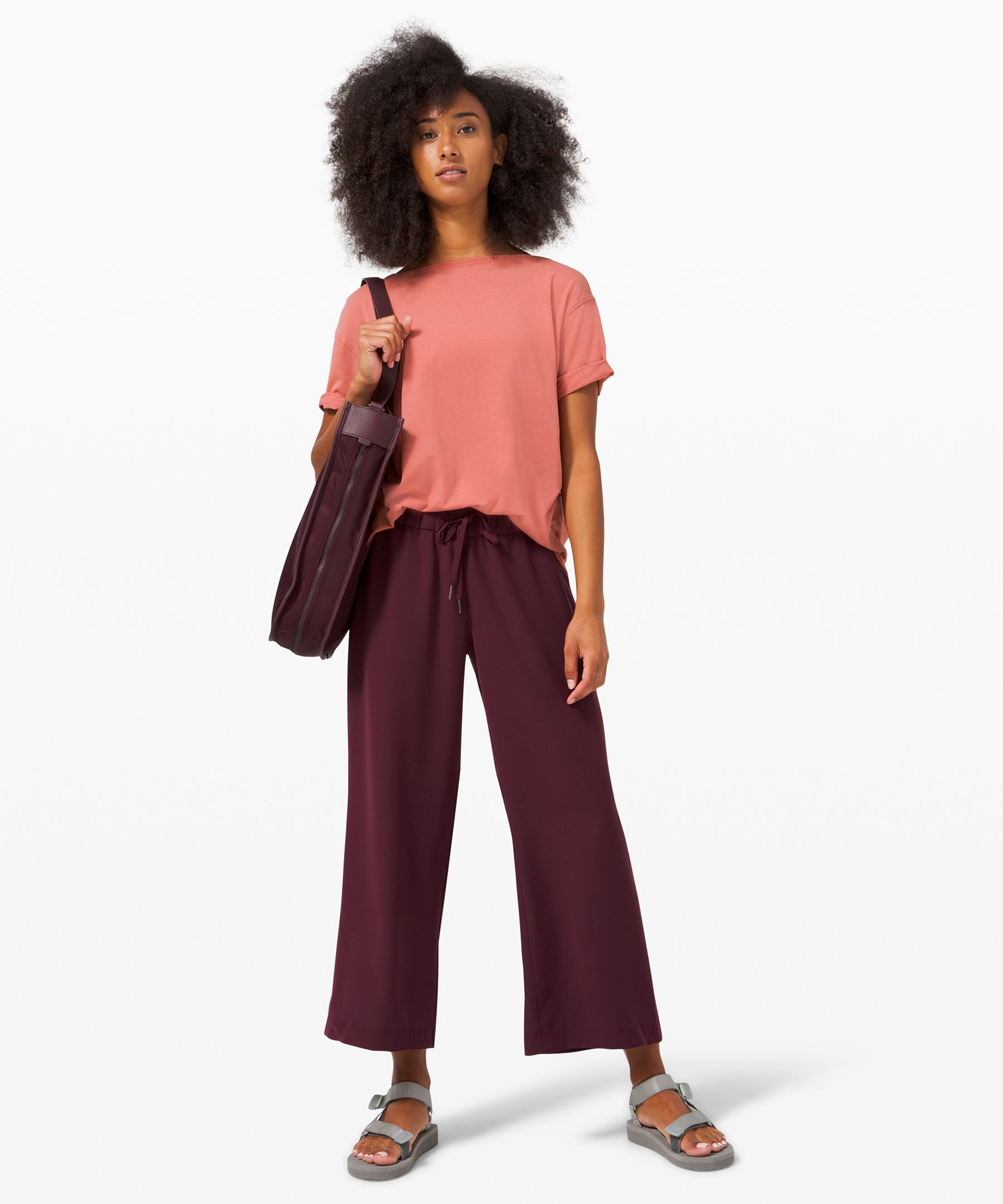 Lululemon On The Fly Wide-leg 7/8 Pant *woven In Burgundy