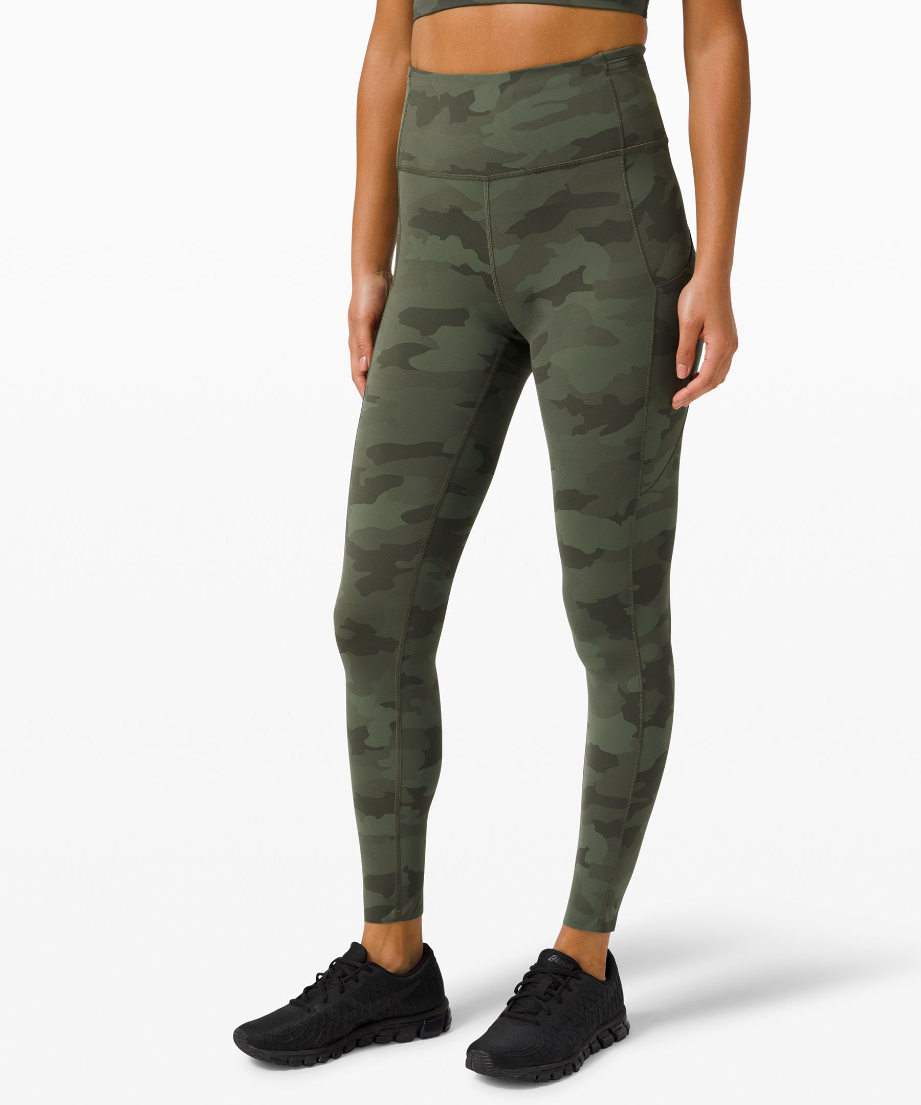 Lululemon Fast And Free Brushed Fabric High-rise Leggings 28 In Heritage  365 Camo Deep Coal