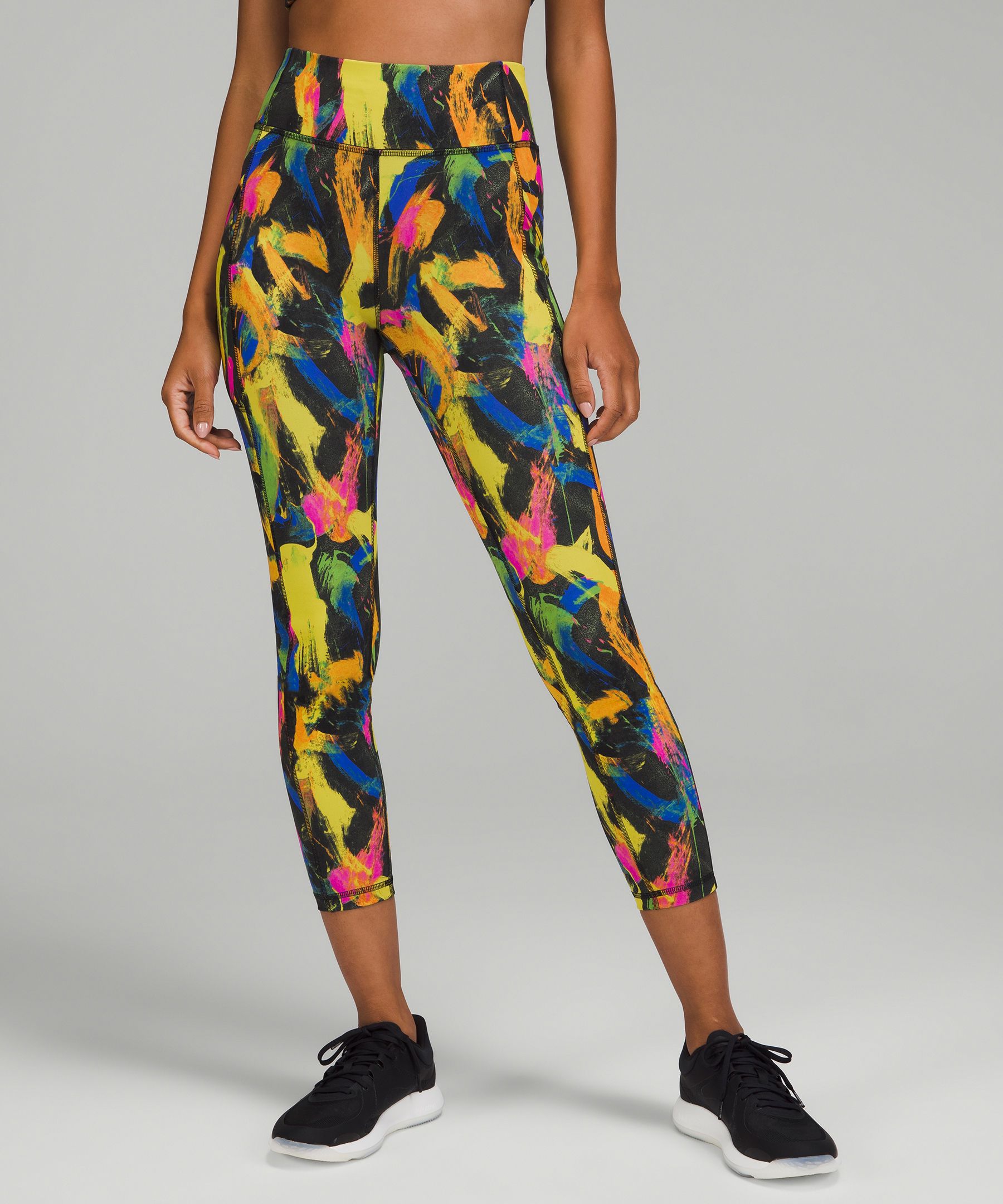 Lululemon Yellow Colorful Patterned Waistband High Rise Leggings