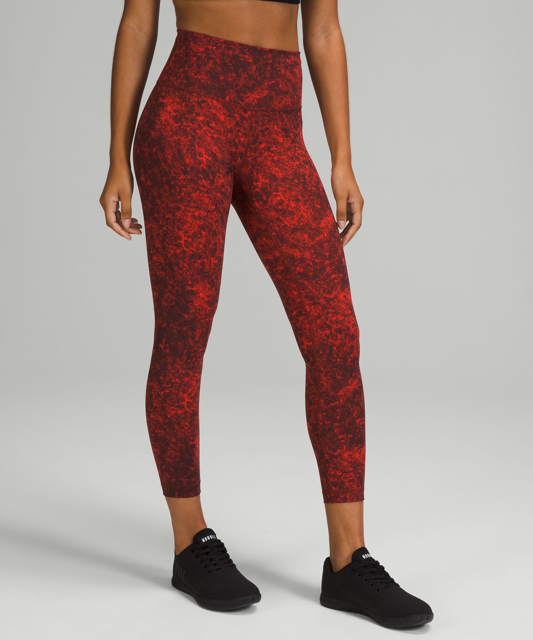 Lululemon Wunder Train High-rise Tights 25" In Denim Wash Print Autumn Red Black