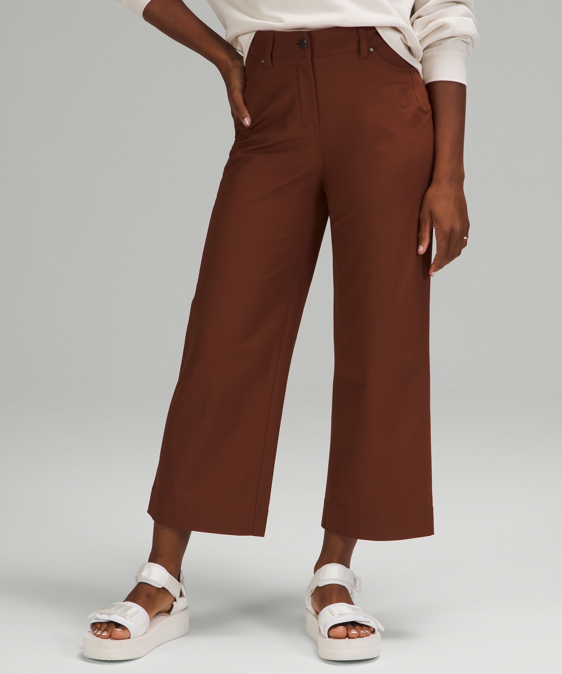 Lululemon City Sleek 5 Pocket Wide-leg High Rise 7/8 Length Pant In Brown