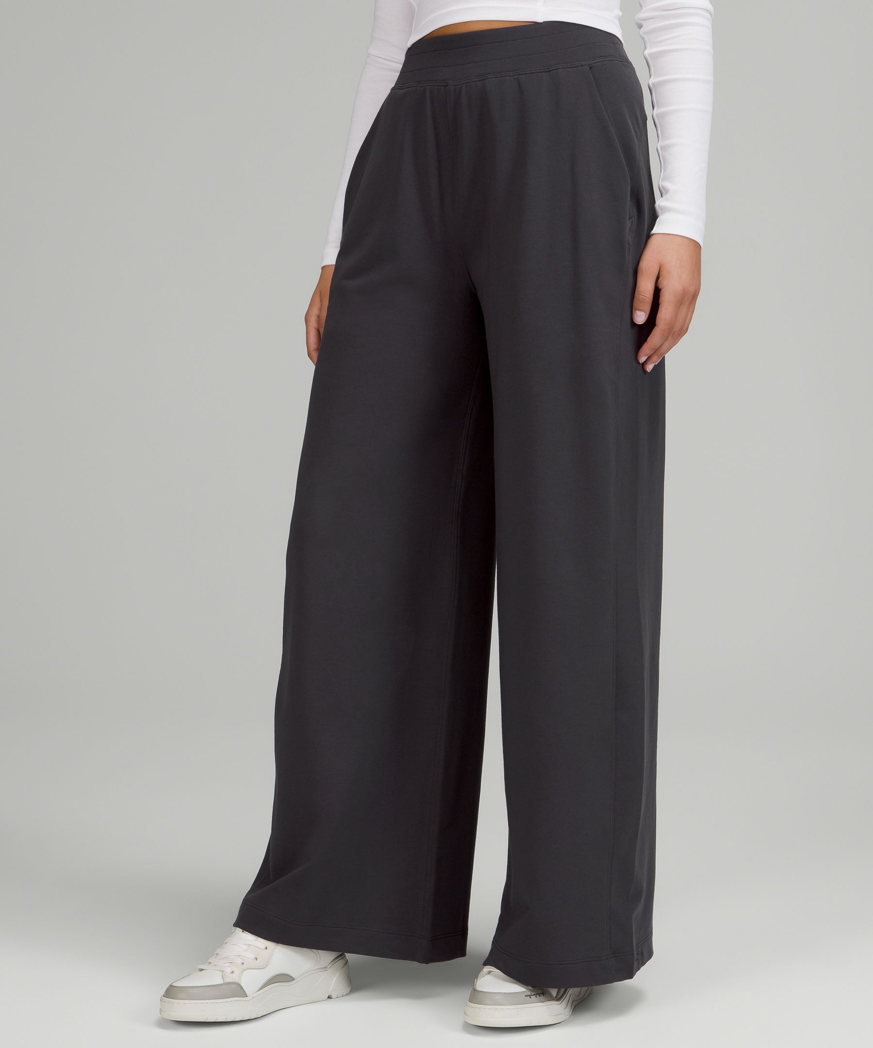 Lululemon La Wide Leg Super-high-rise Pants In Black Granite | ModeSens
