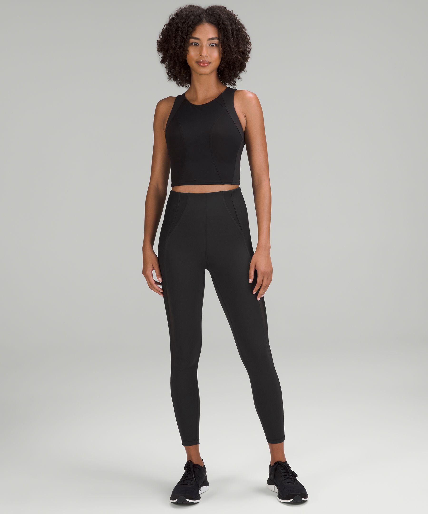 Lululemon Womens High Rise Mesh Trim Cropped Leggings Black Size