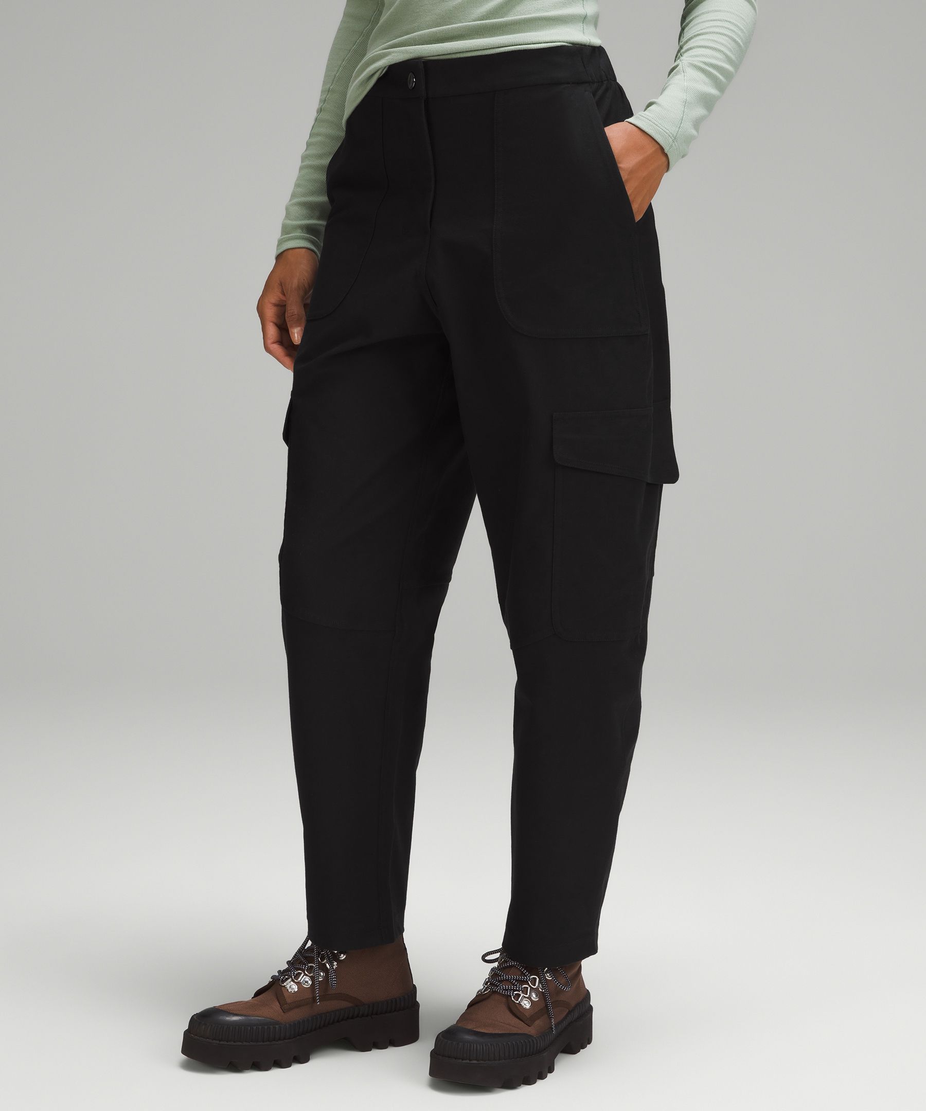 Lululemon Women's Pants Medium Size 6/8 Stretch Pockets Travel Casual  Gray/Black