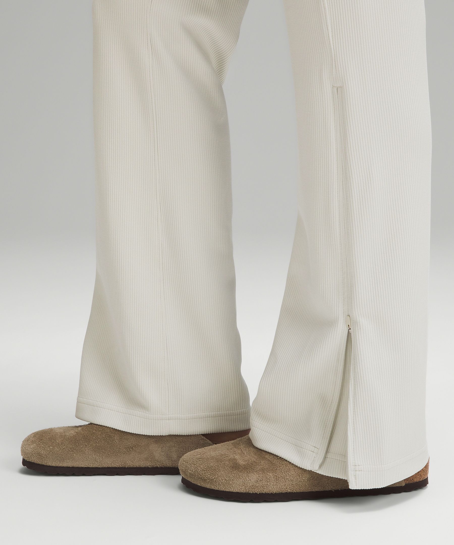 The only pant I couldn't risk going to WMTM!! So comfy and flattering 😭  Softstreme ribbed flare pants in White Opal : r/lululemon
