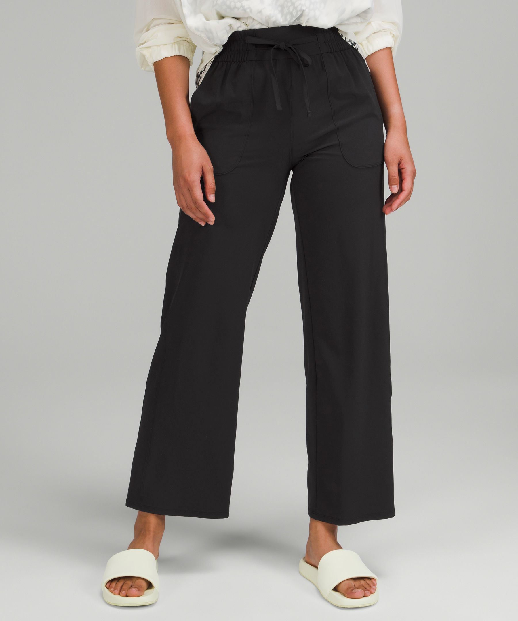 Black wide leg pull on clearance pants