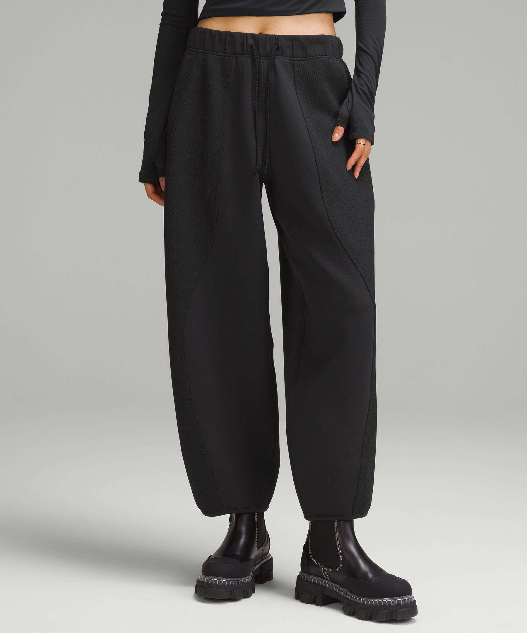 Mixed Fabric Relaxed-Fit Tapered High-Rise Pant