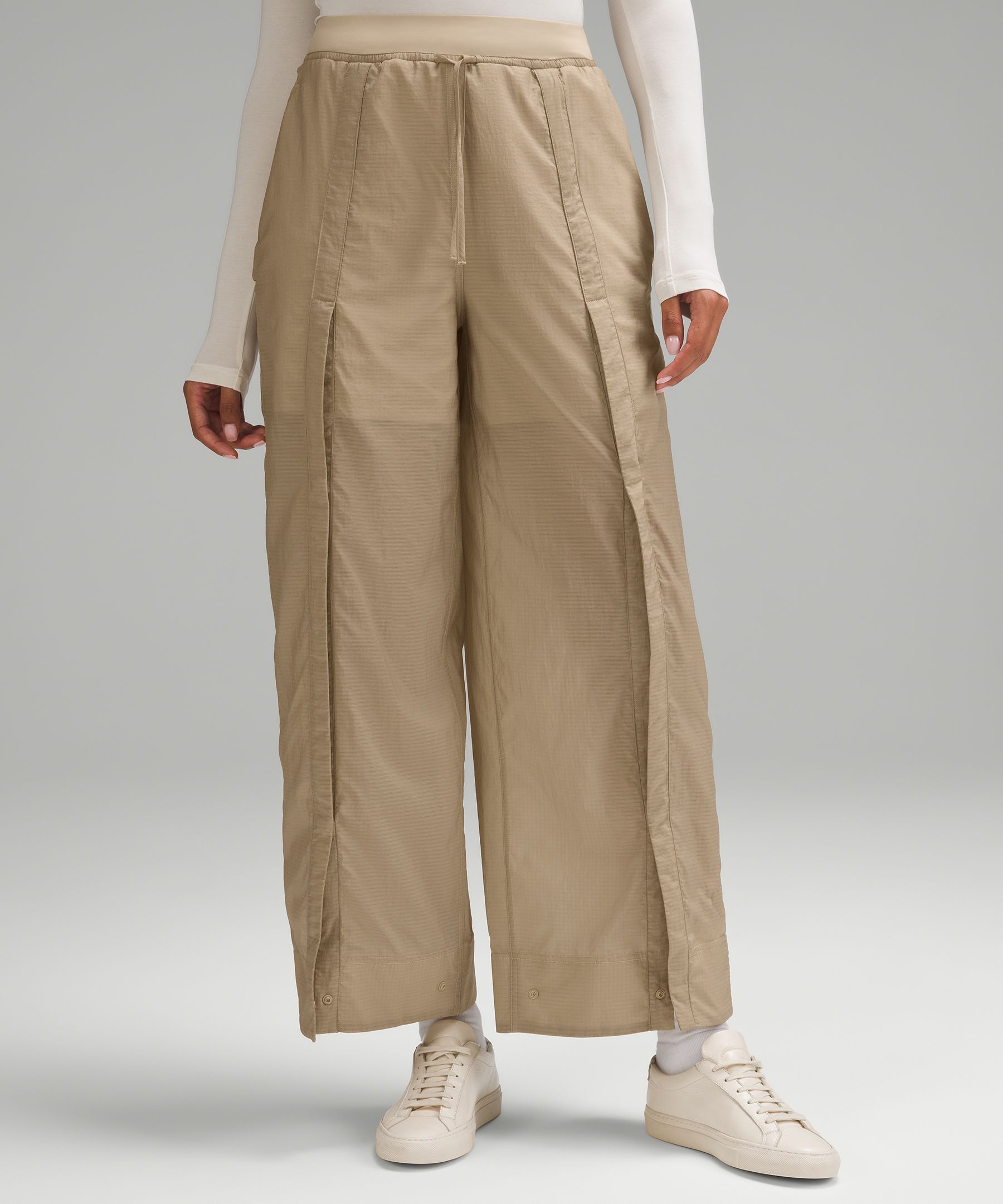 Successful Woman High Waist Wide Leg Pant With Cross-Over Belt (Beige)