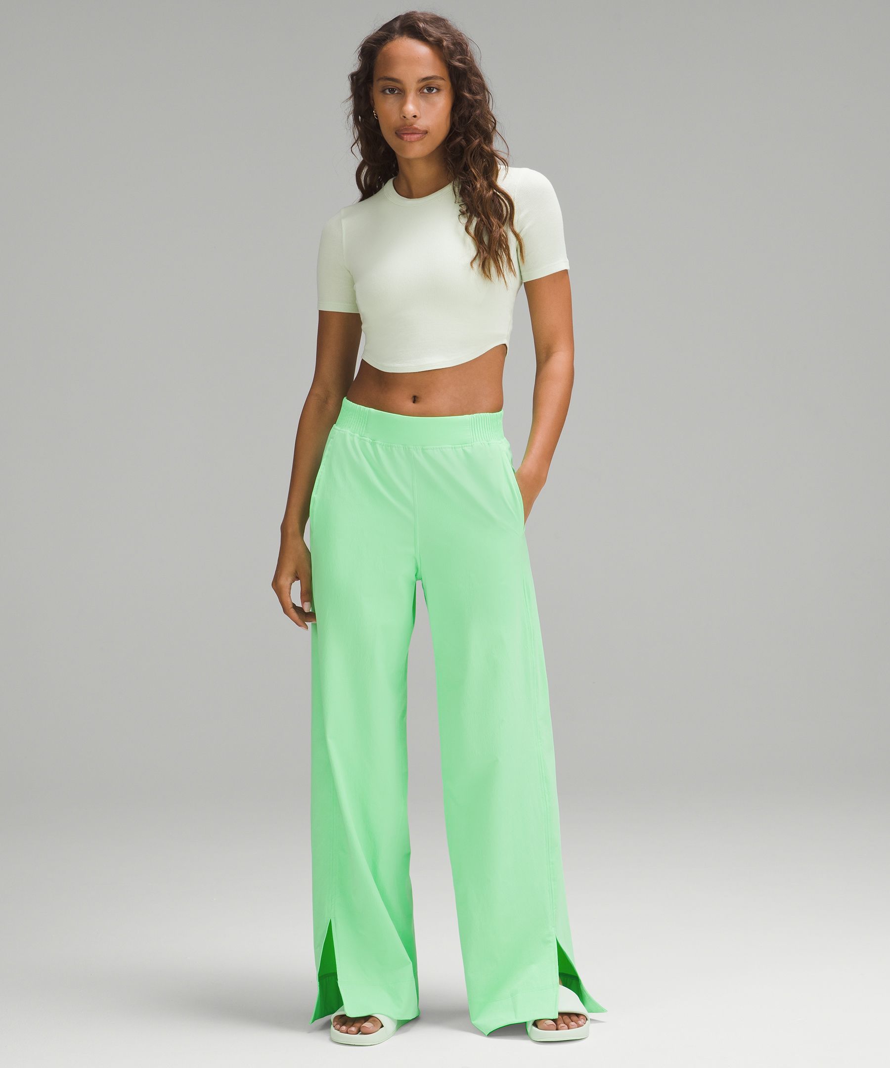 Stretch Woven Wide-Leg High Rise Pant, Color Pistachio, Size XL