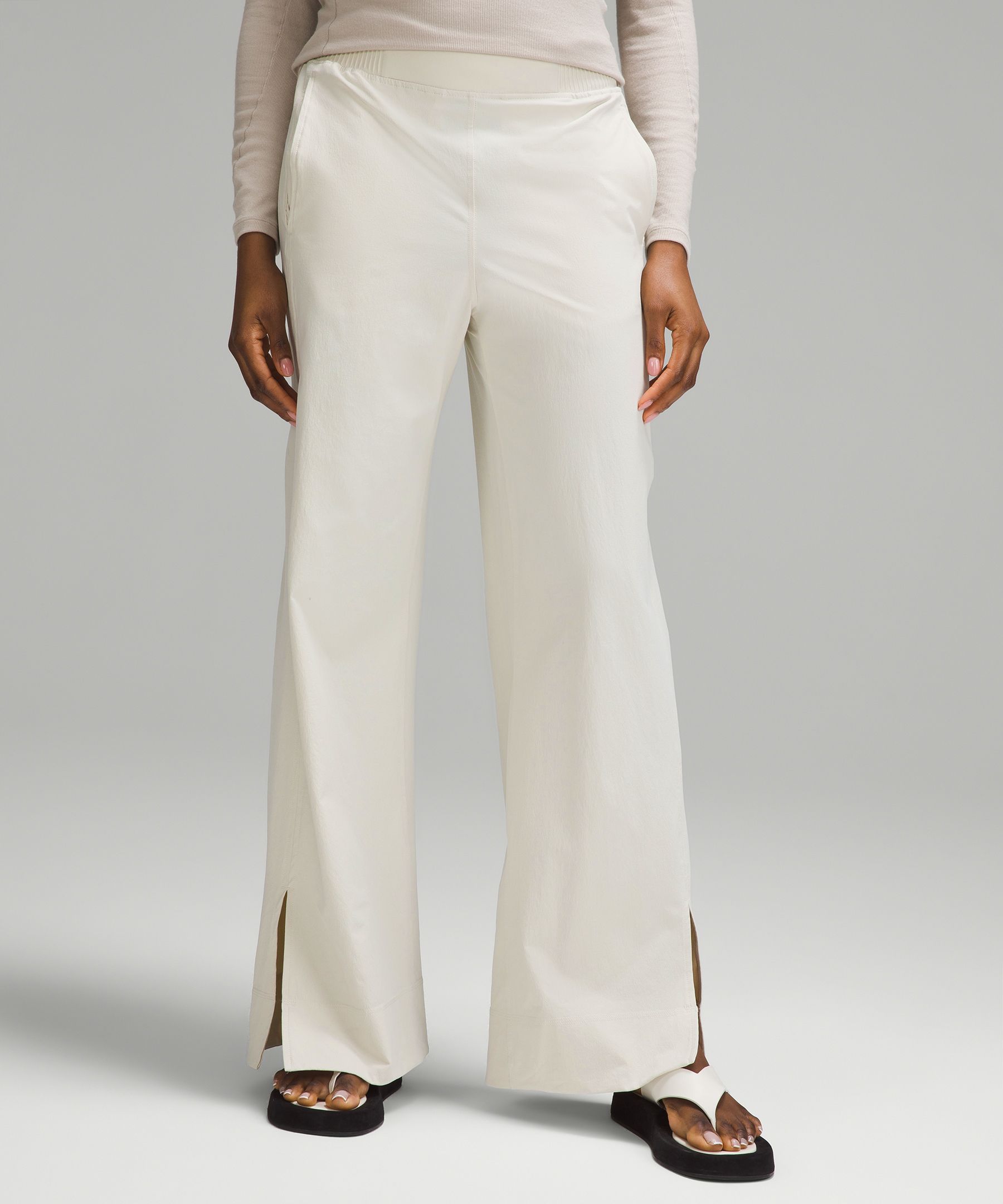 White Woven High Waisted Flare Pants