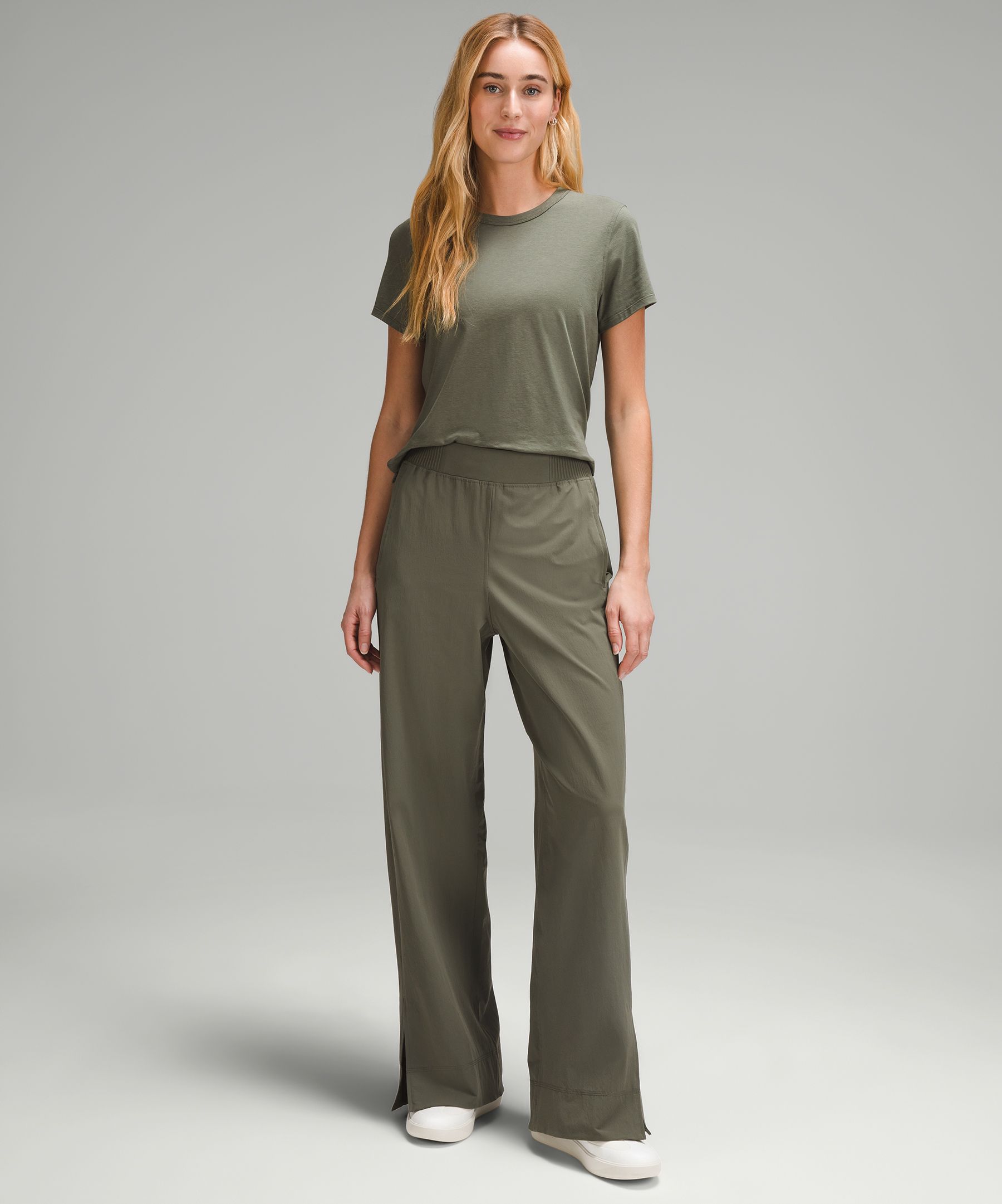 Stretch Woven High-Rise Wide-Leg Pant, Women's Pants