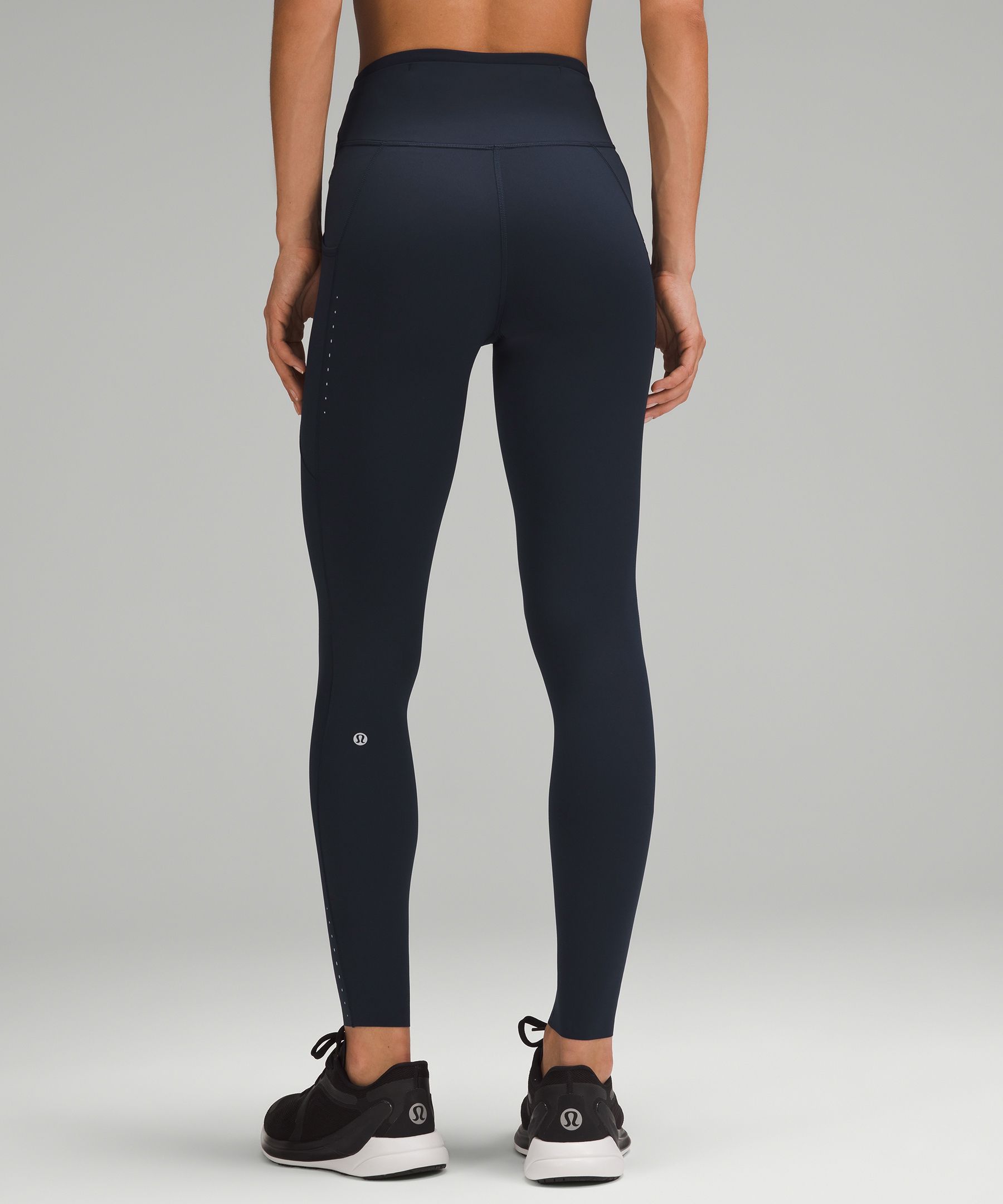 Lululemon Fast And Free 7/8 Leggings 4 Womens Pockets Run Reflective Black  - Athletic apparel