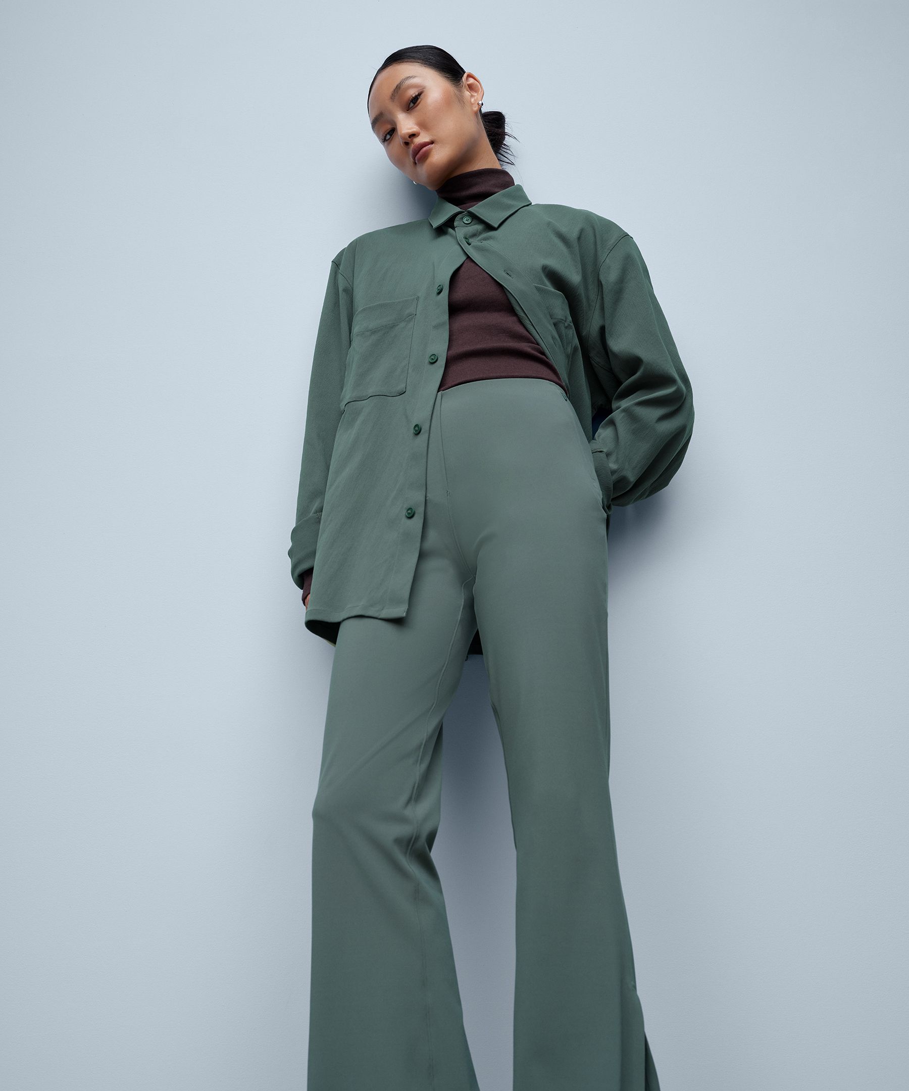 ZARA GREEN TROUSERS Suit Pants Francoise High Waist Straight Fit L