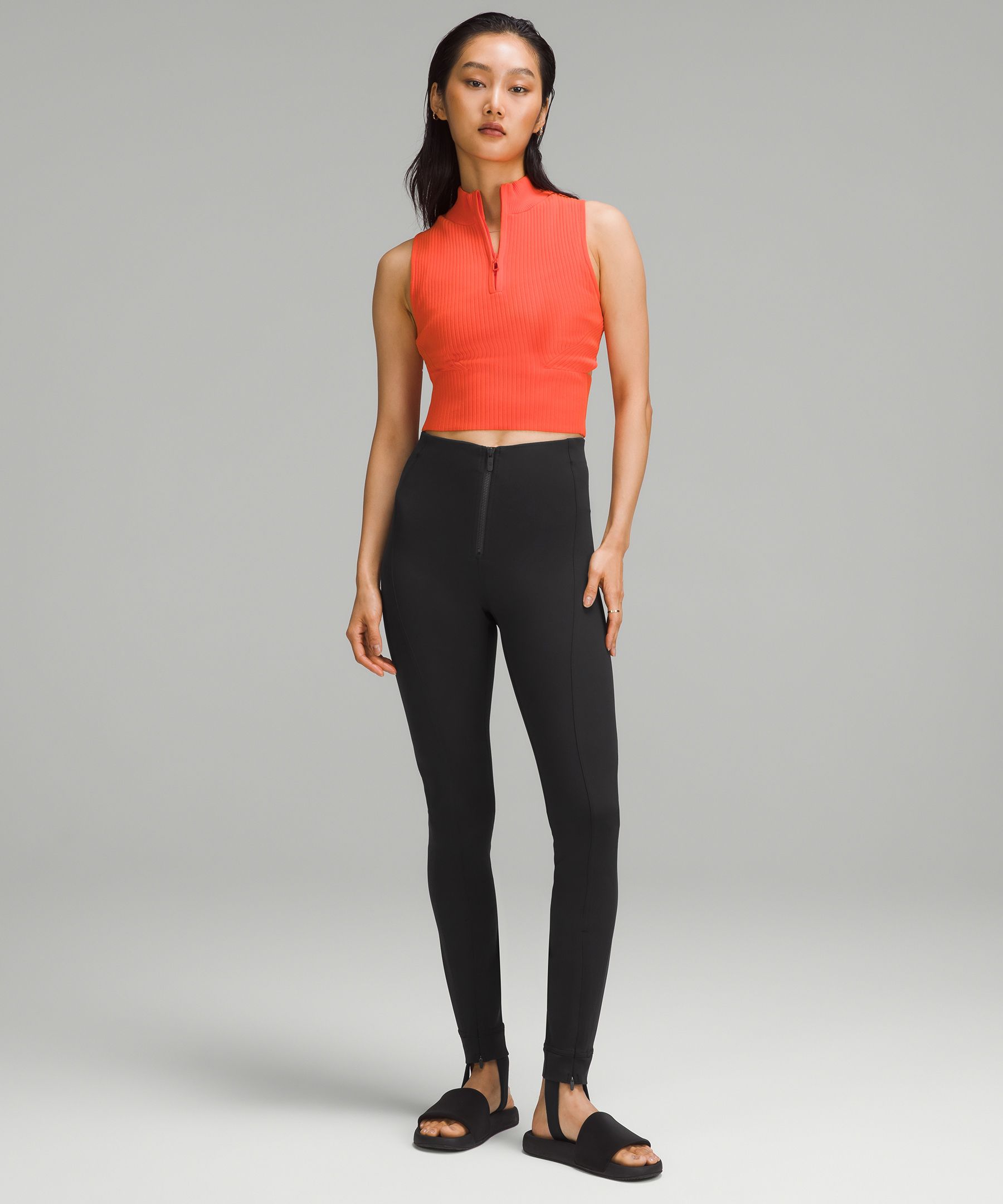 Pull On Zip Front High Rise Pant