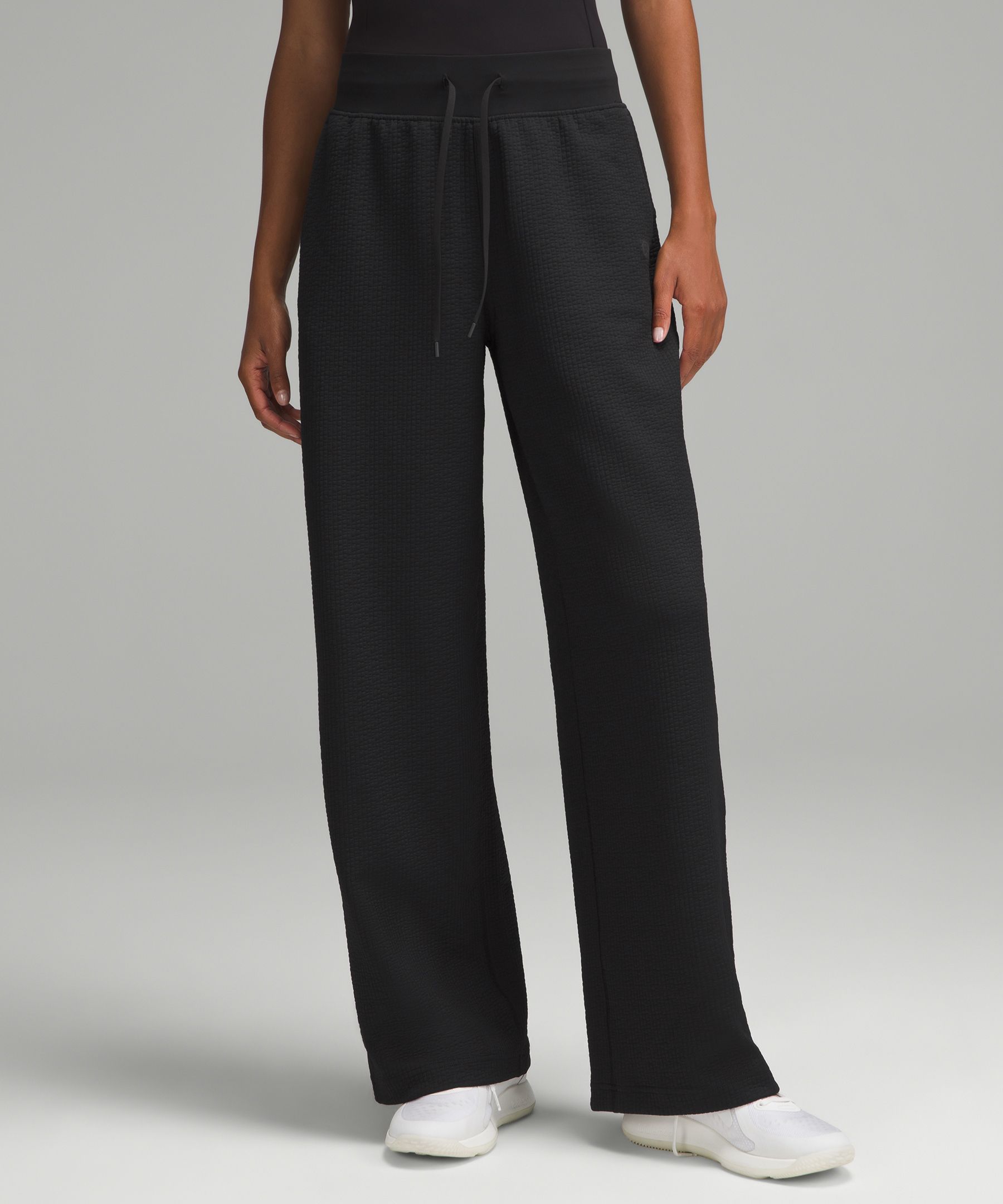 Textured High Rise Wide Leg Track Pant