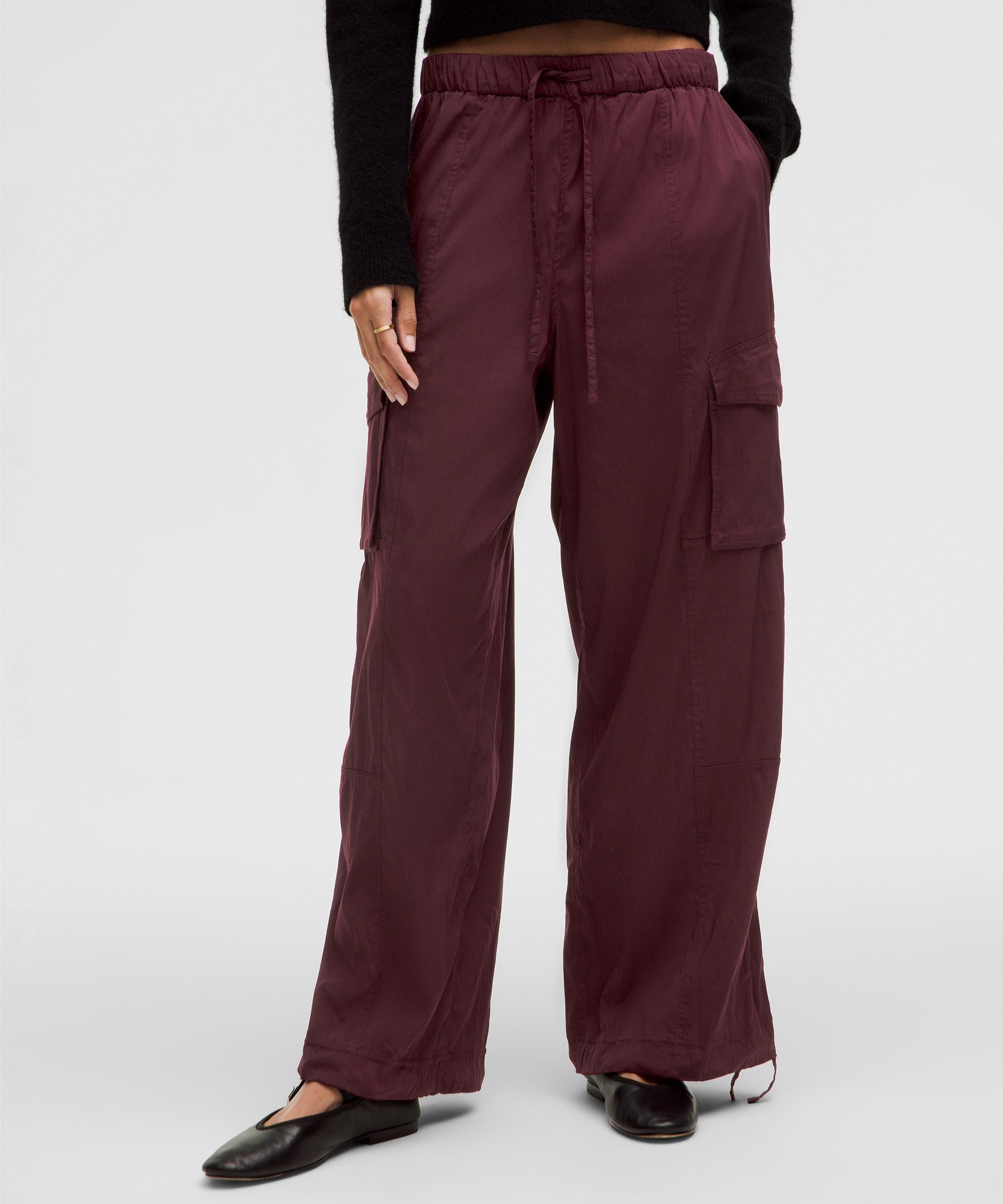 Lightweight Adjustable Mid-Rise Cargo Pant - Burgundy,Red