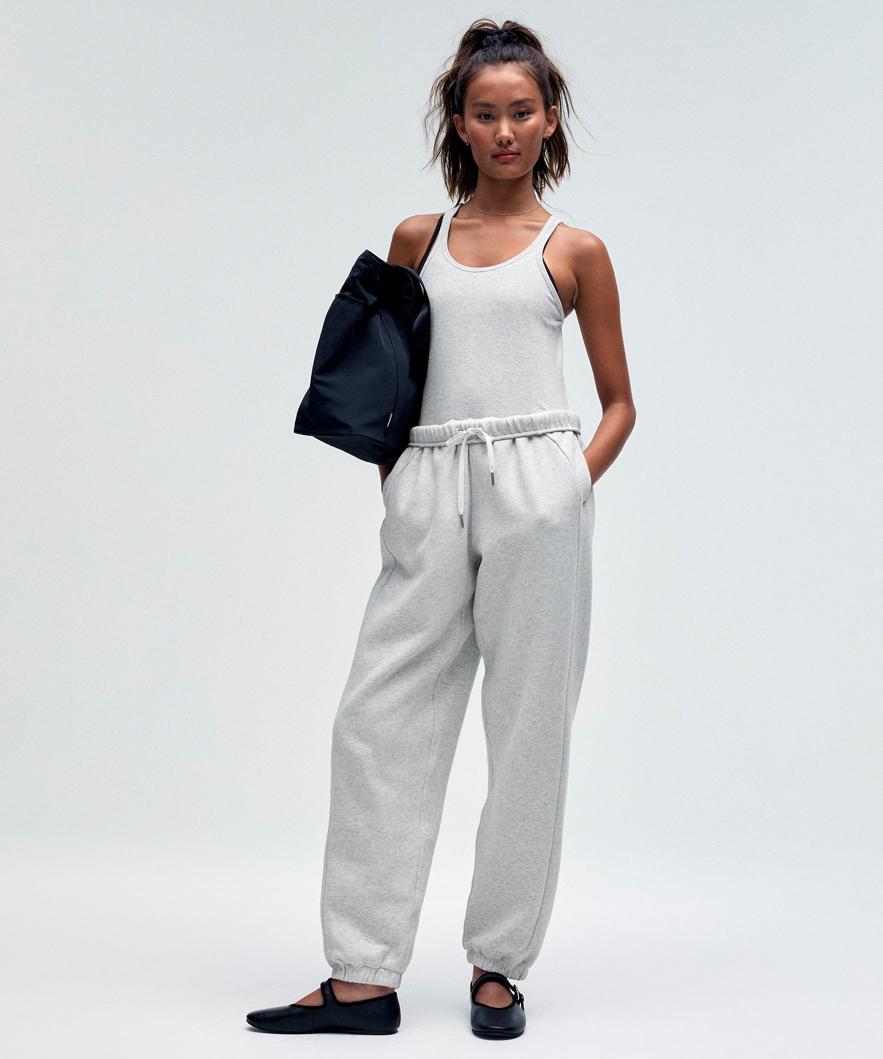 Loungewear Low Rise Straight Leg Fleece Joggers in White