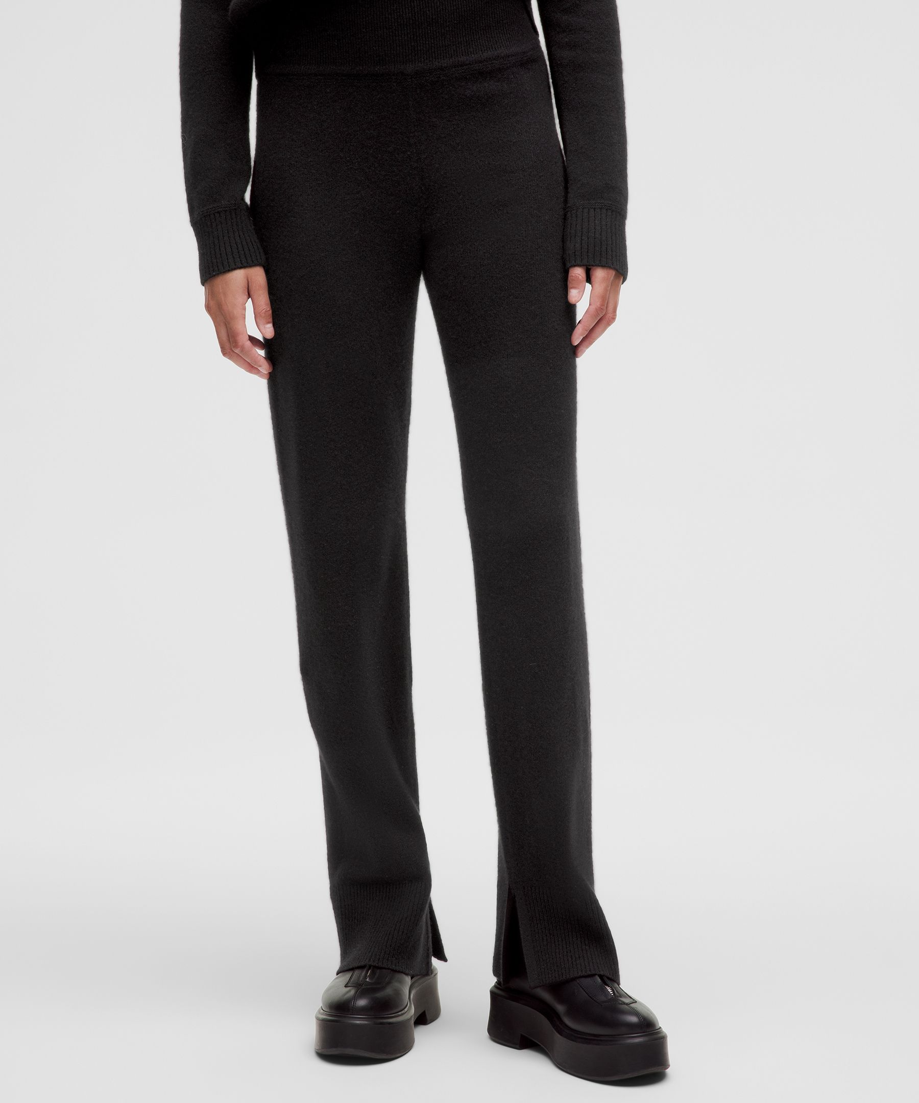 Cashmere Straight Leg Pant - Black,Neutral