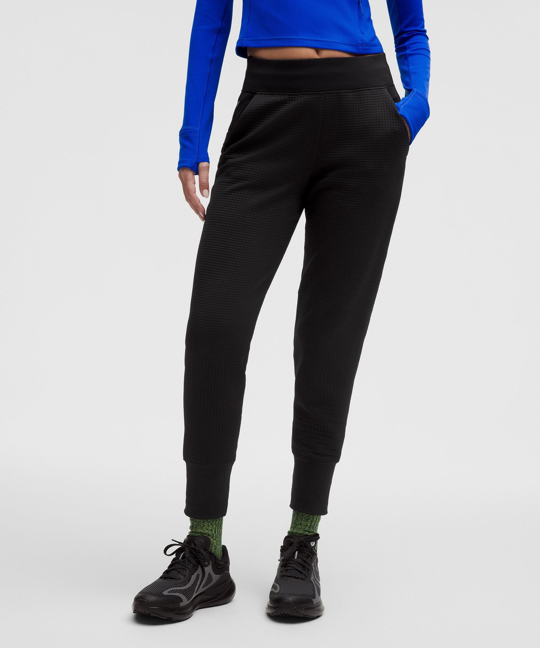 Waffle-Knit Mid-Rise Jogger - Black,Neutral