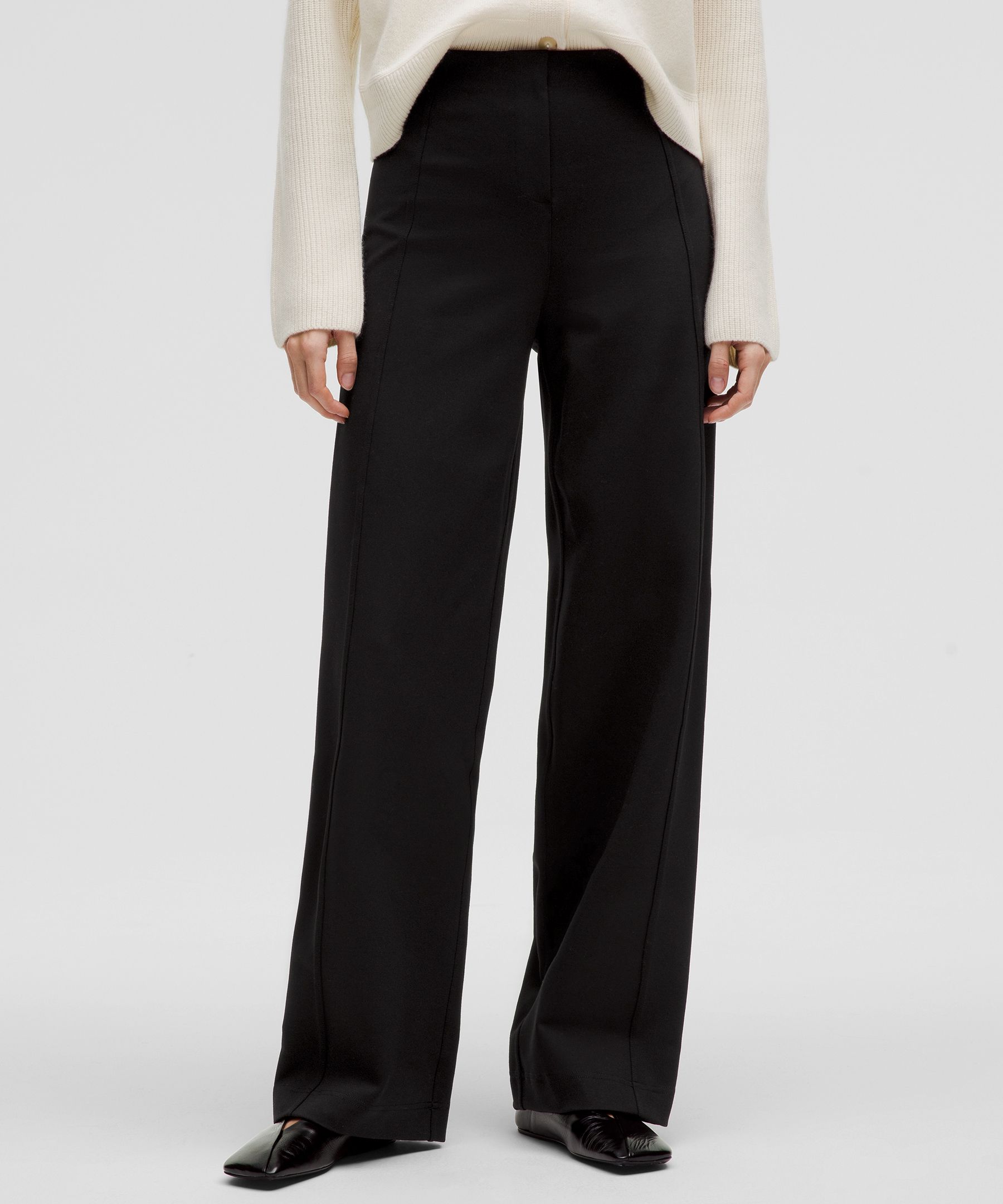 Stretch Knit Straight-Leg Pull-On Pant - Black,Neutral