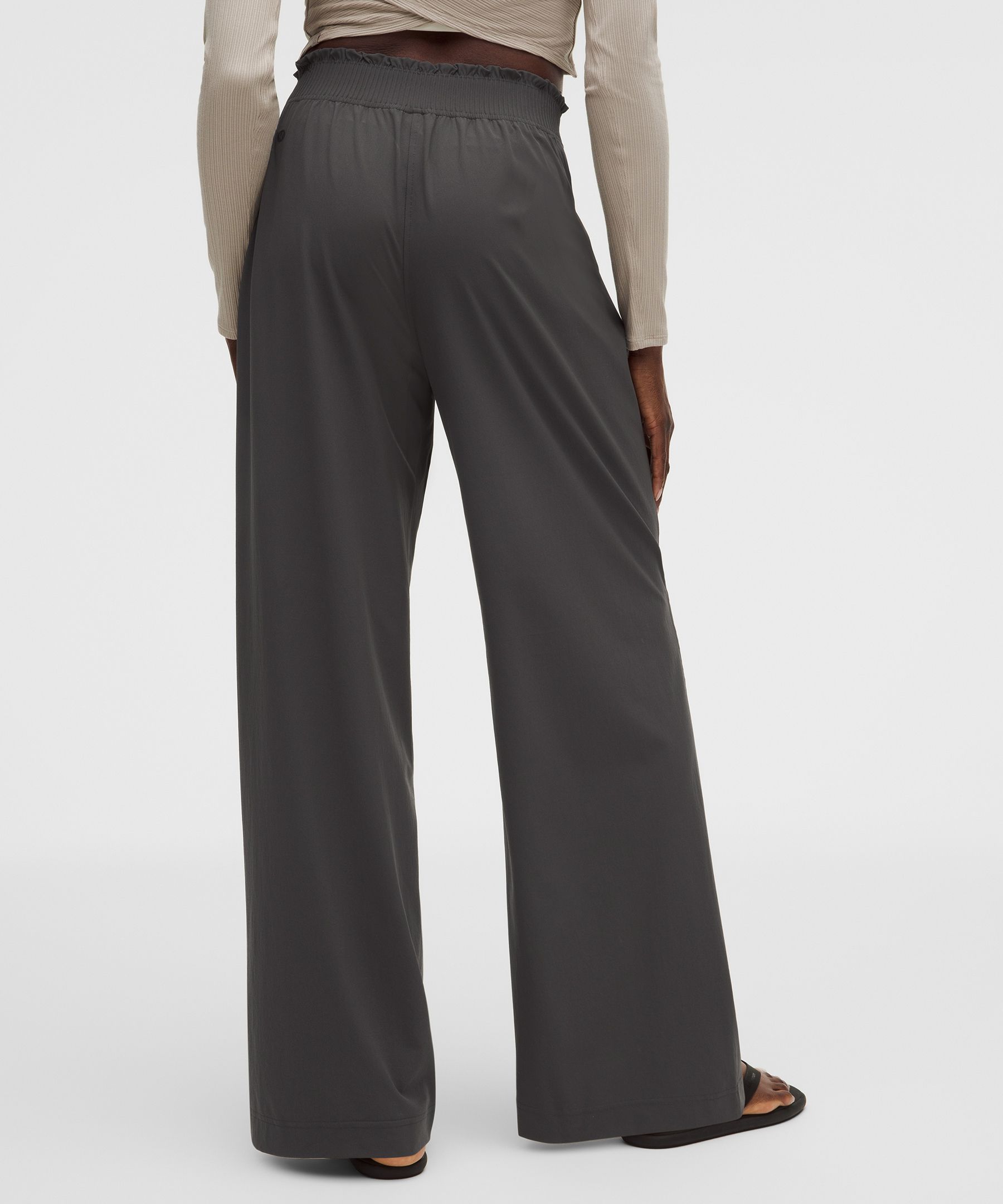 Stretch Woven Ruffle-Waist Wide-Leg Pant