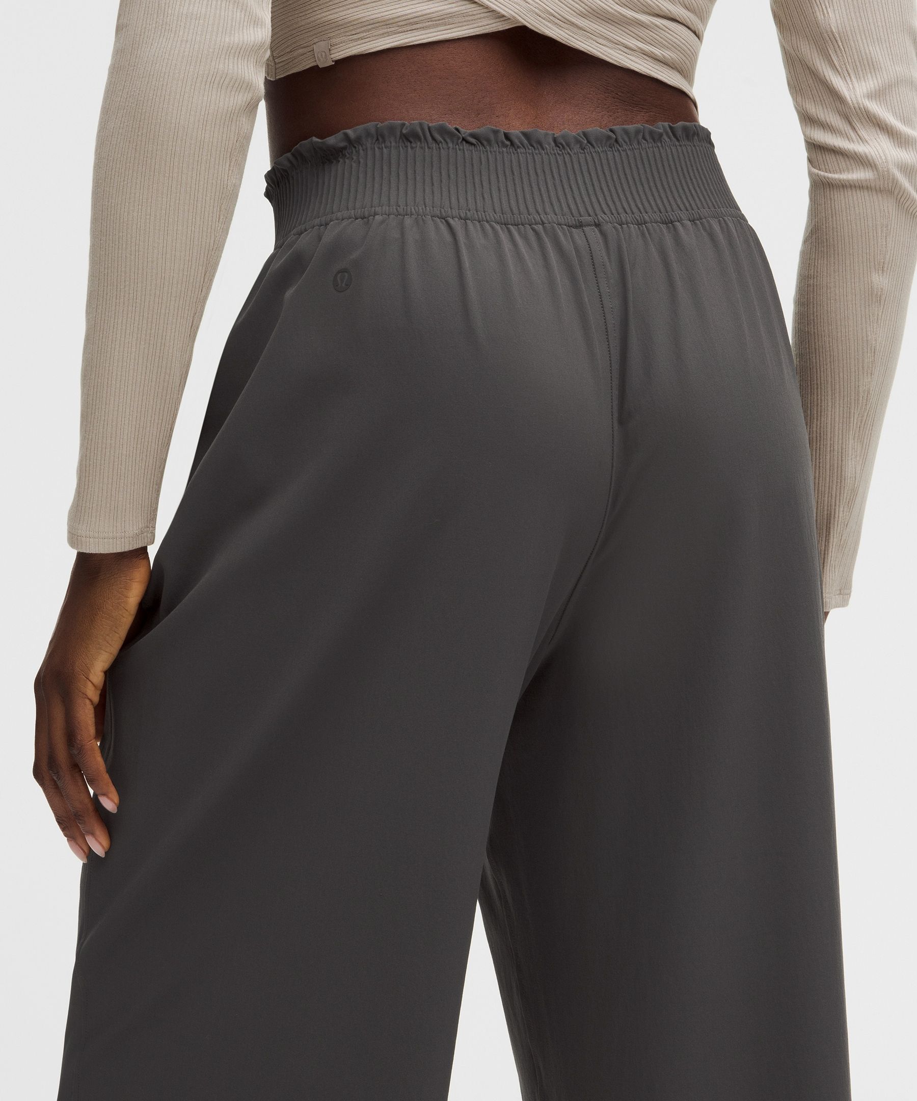Stretch Woven Ruffle-Waist Wide-Leg Pant