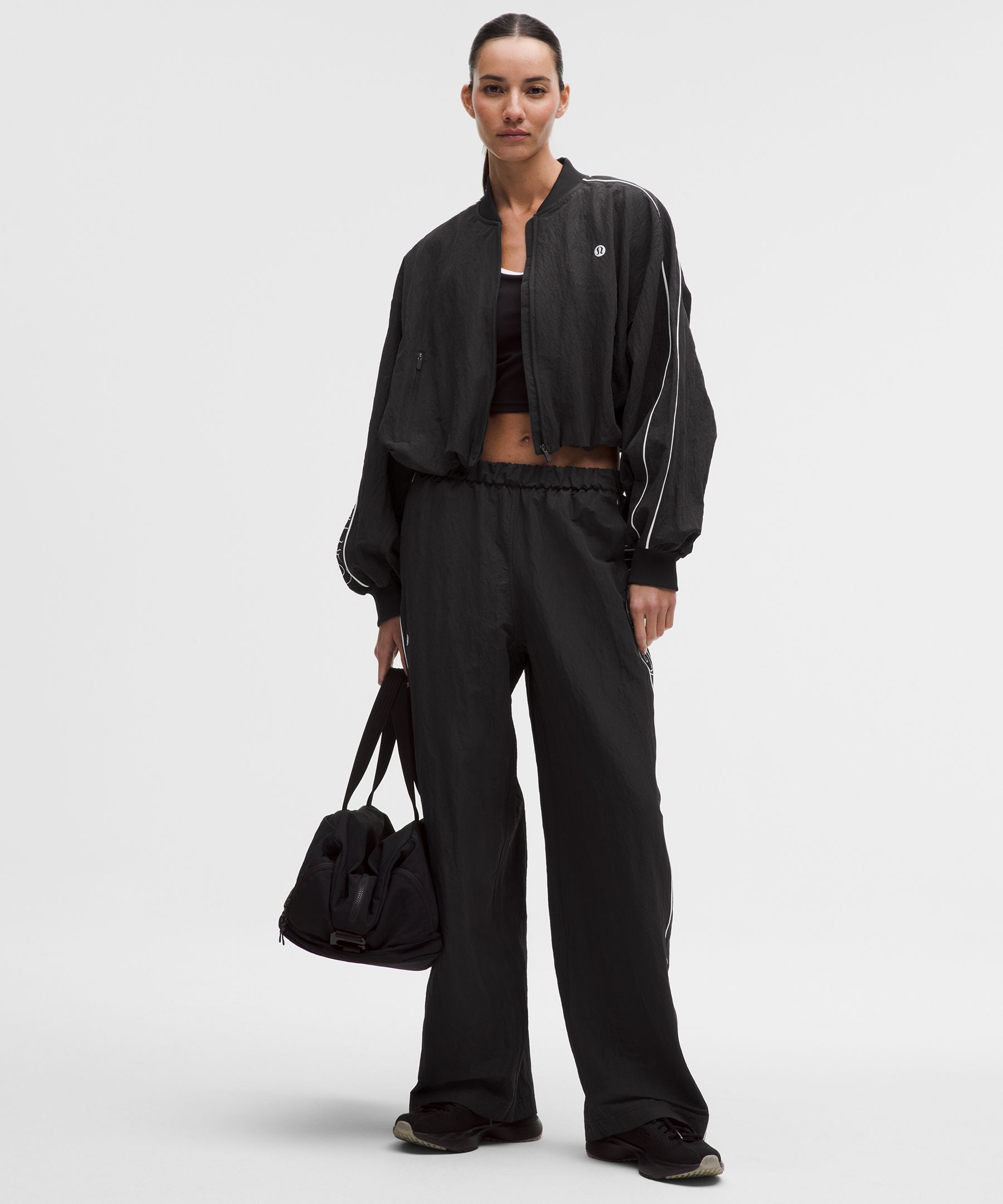 Crinkle Nylon Mid-Rise Track Pant 