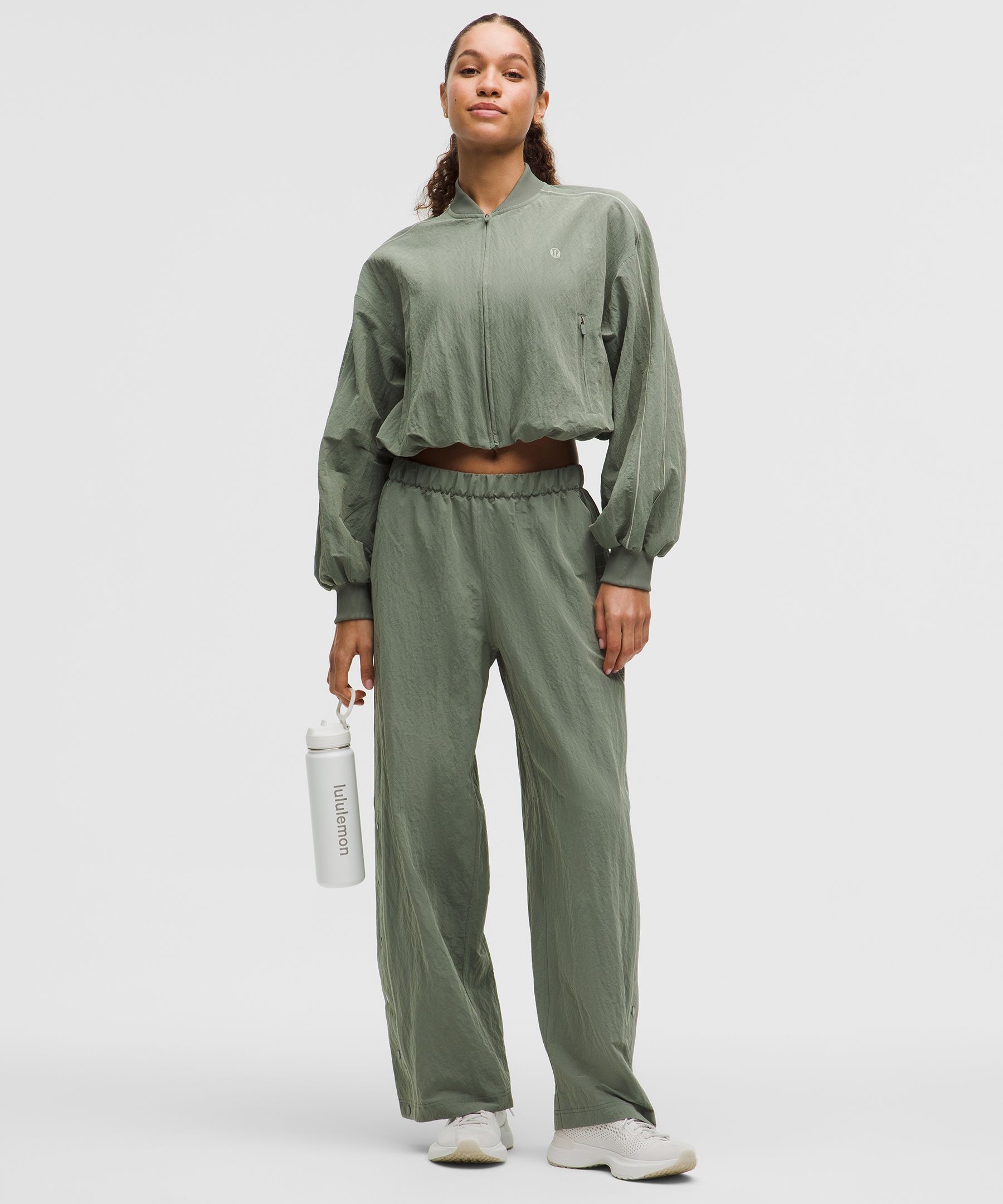 Crinkle Nylon Mid-Rise Track Pant 