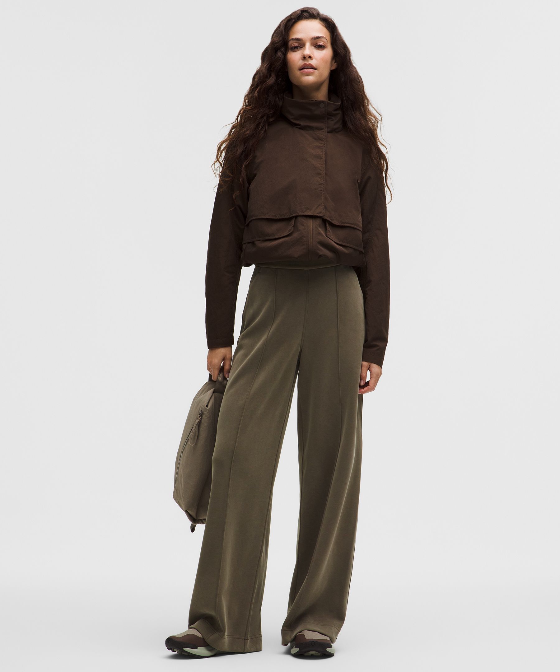 起毛加工Softstreme ピンタックハイライズ ワイドレッグパンツ