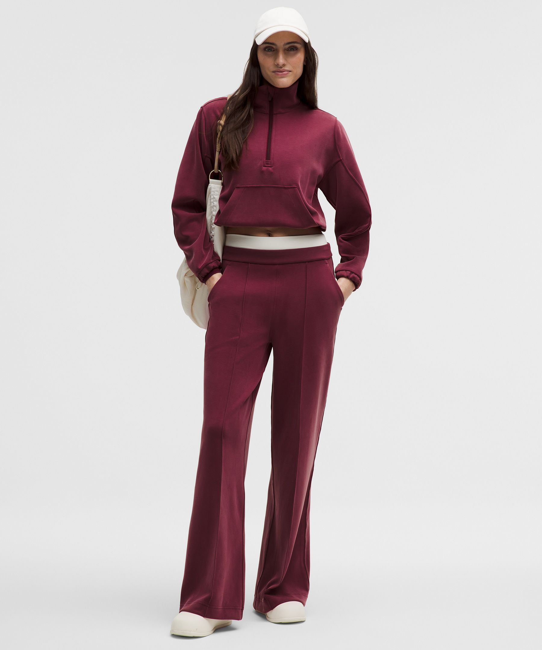 起毛加工Softstreme ピンタックハイライズ ワイドレッグパンツ