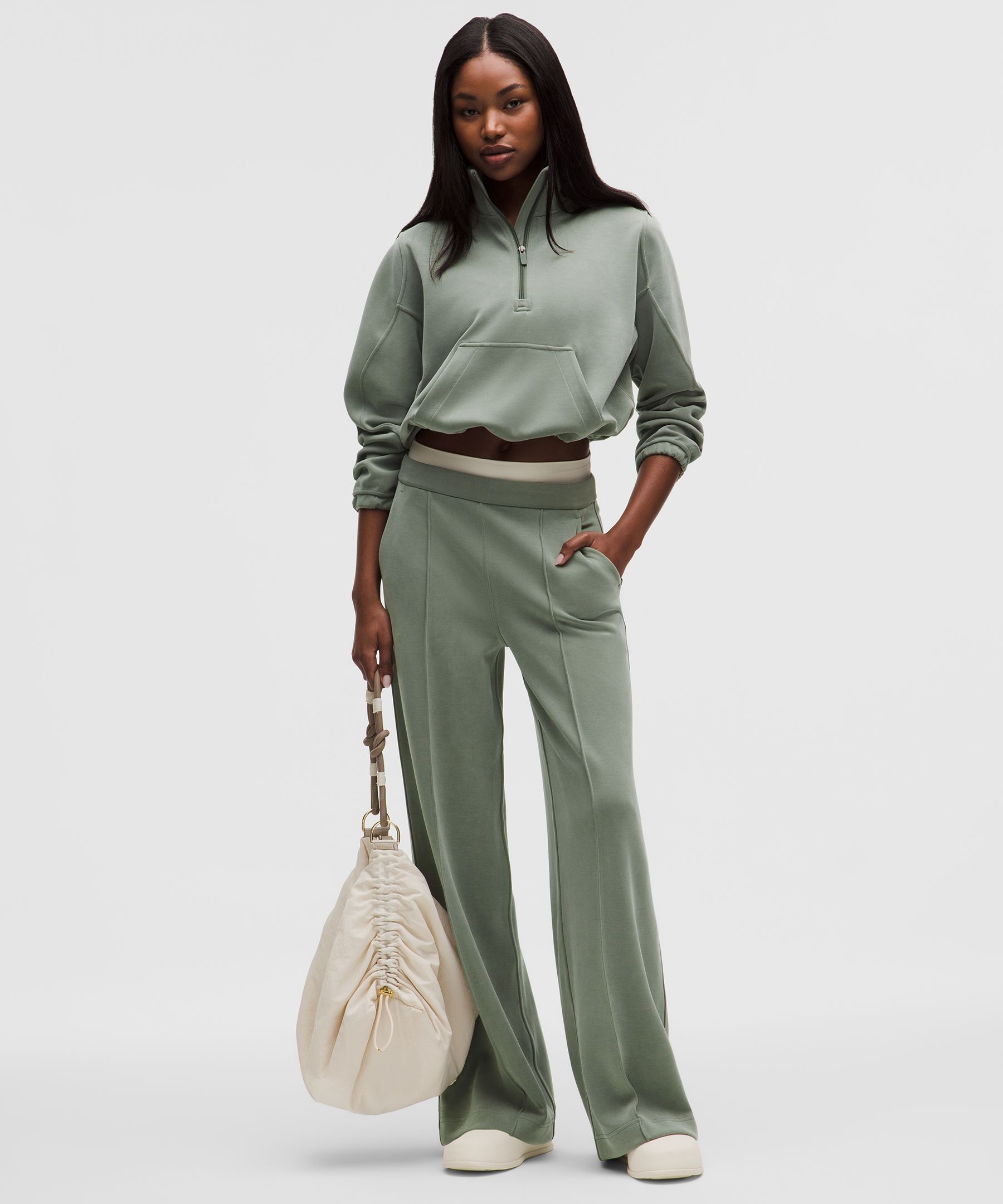 限定1♡レトロガーリー♡アウトフィット 起毛加工Softstreme ピンタックハイライズ ワイドレッグパンツ