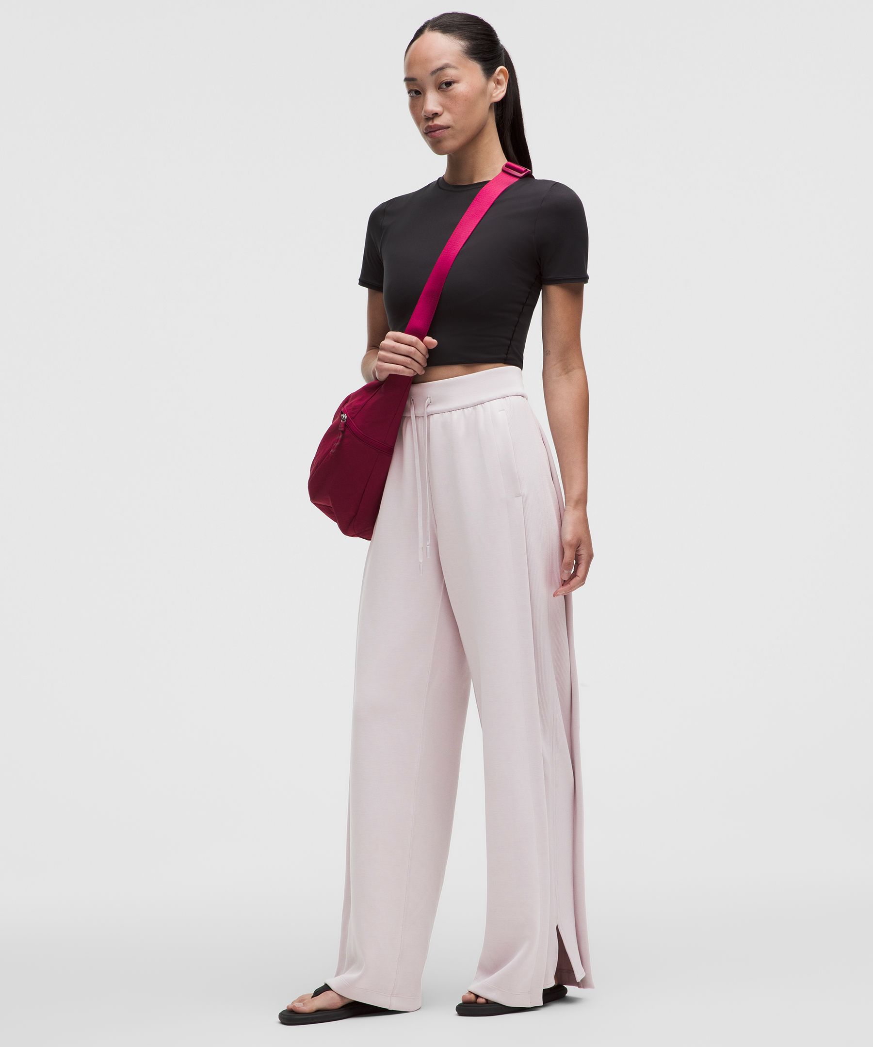Contrast-Ribbed Softstreme High-Rise Wide-Leg Pants *Asia Fit