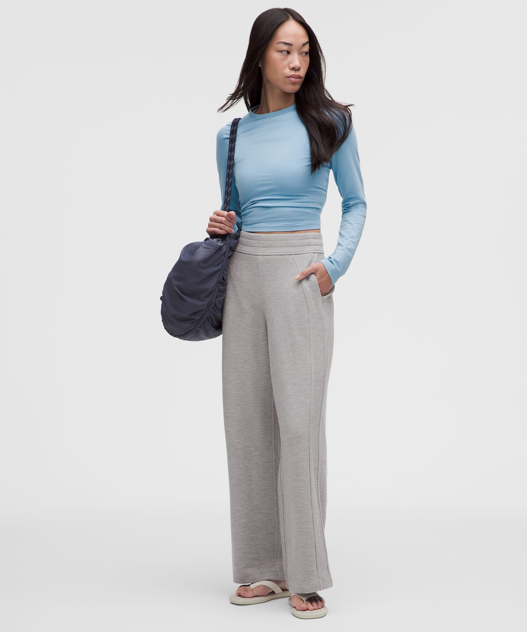 Scuba Mid-Rise Wide-Leg Pants Waffle *Asia Fit