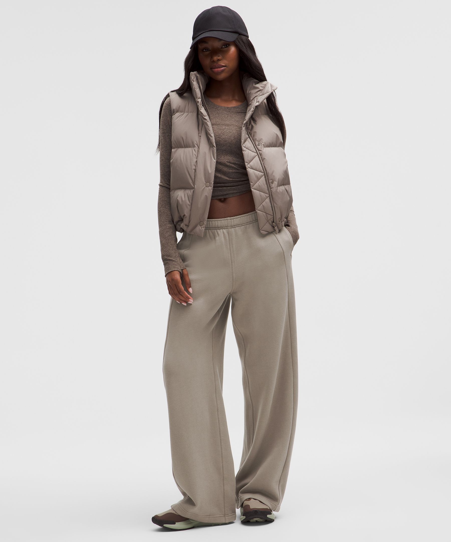 Lululemon Scuba Mid-rise Wide-leg Pant Gathered Waistband In Gray