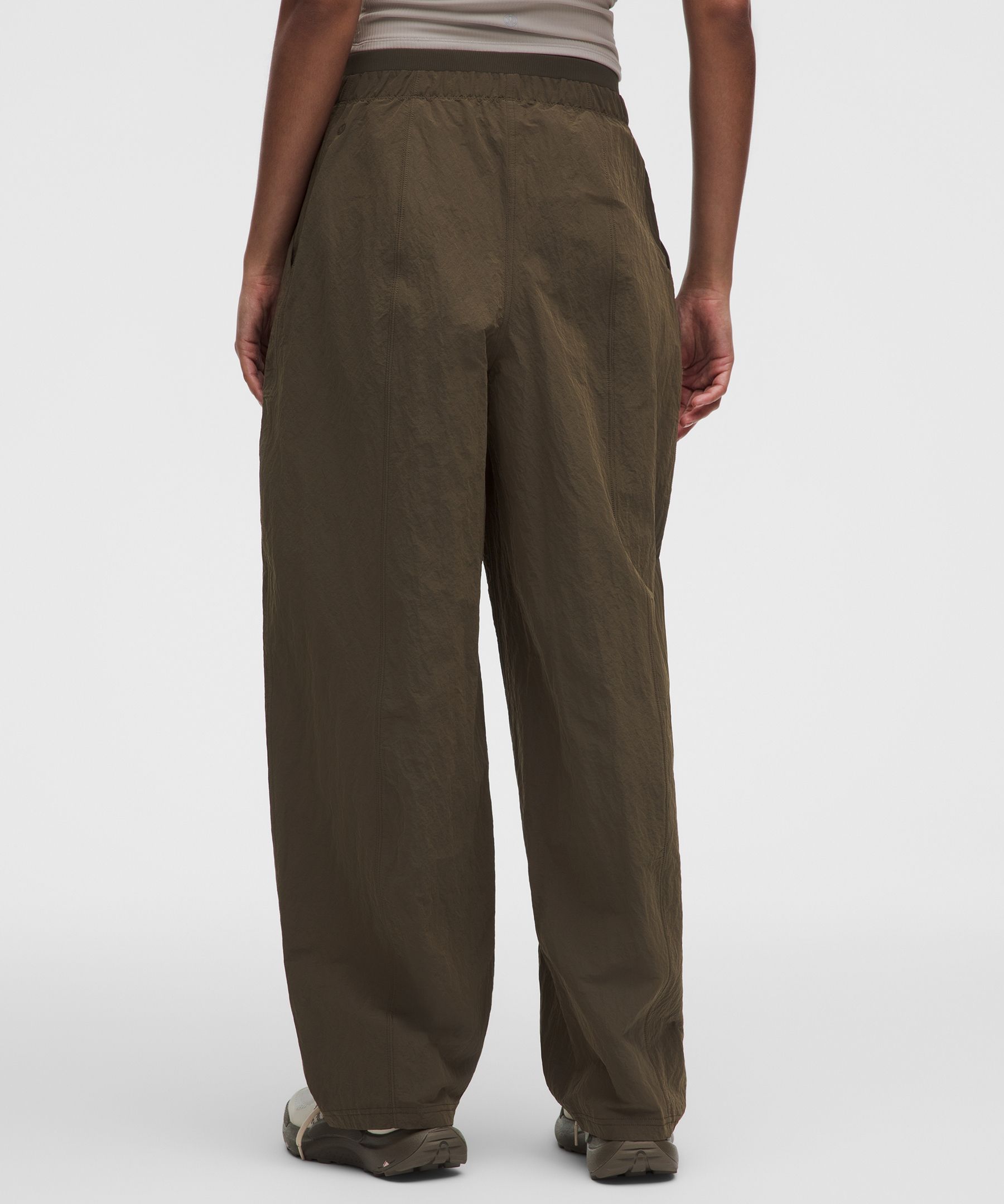 Crinkle Nylon Mid-Rise Barrel-Leg Pant