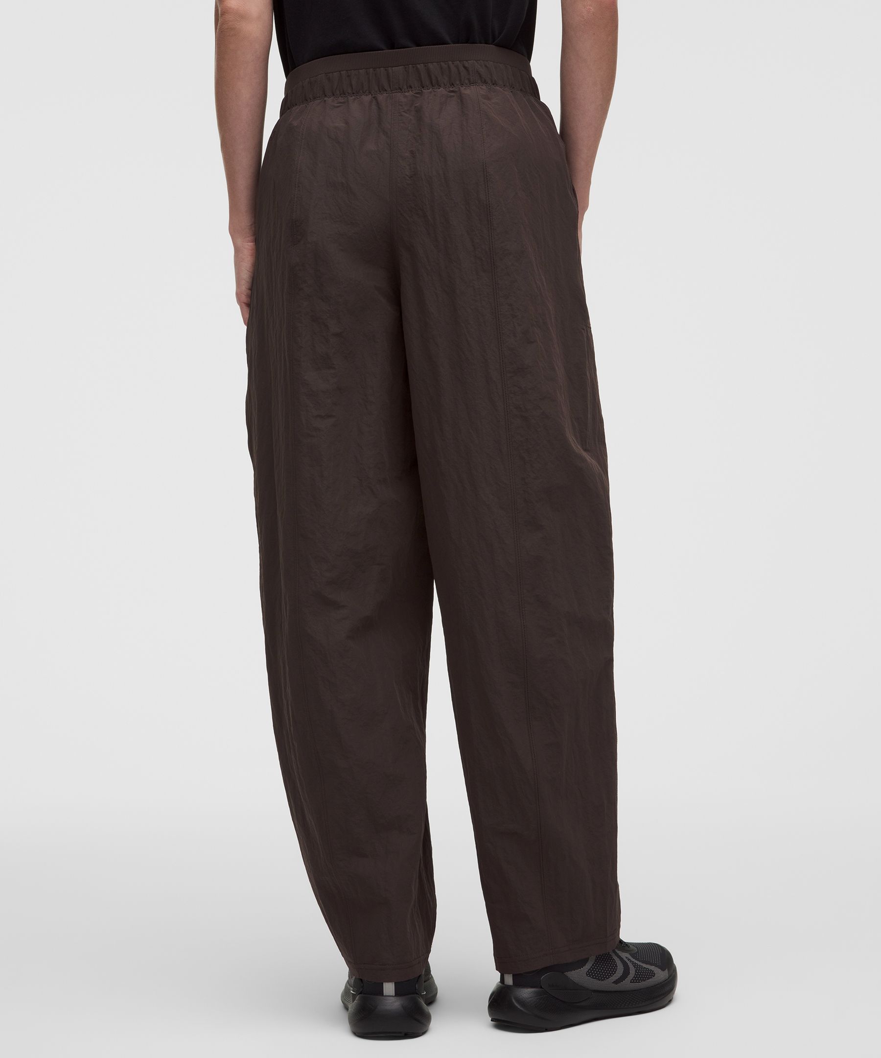 Crinkle Nylon Mid-Rise Barrel-Leg Pant