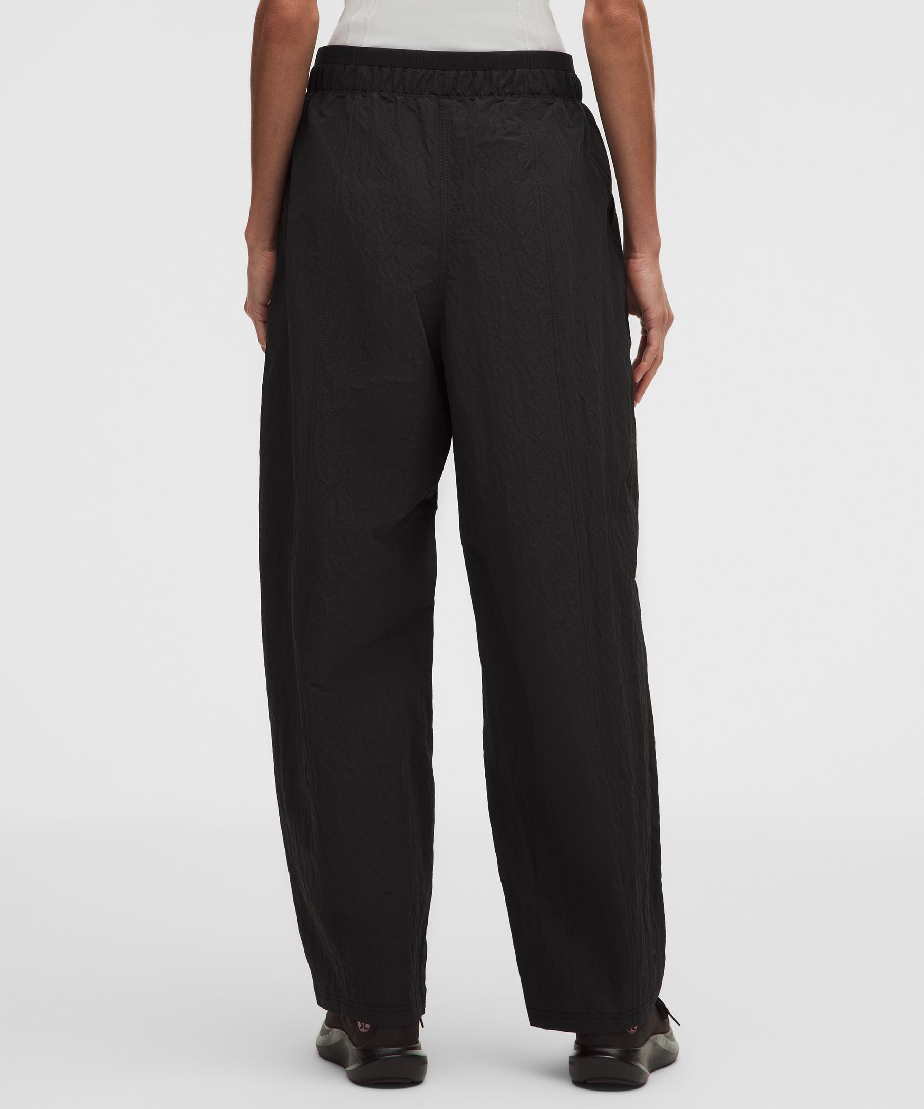 Crinkle Nylon Mid-Rise Barrel-Leg Pant