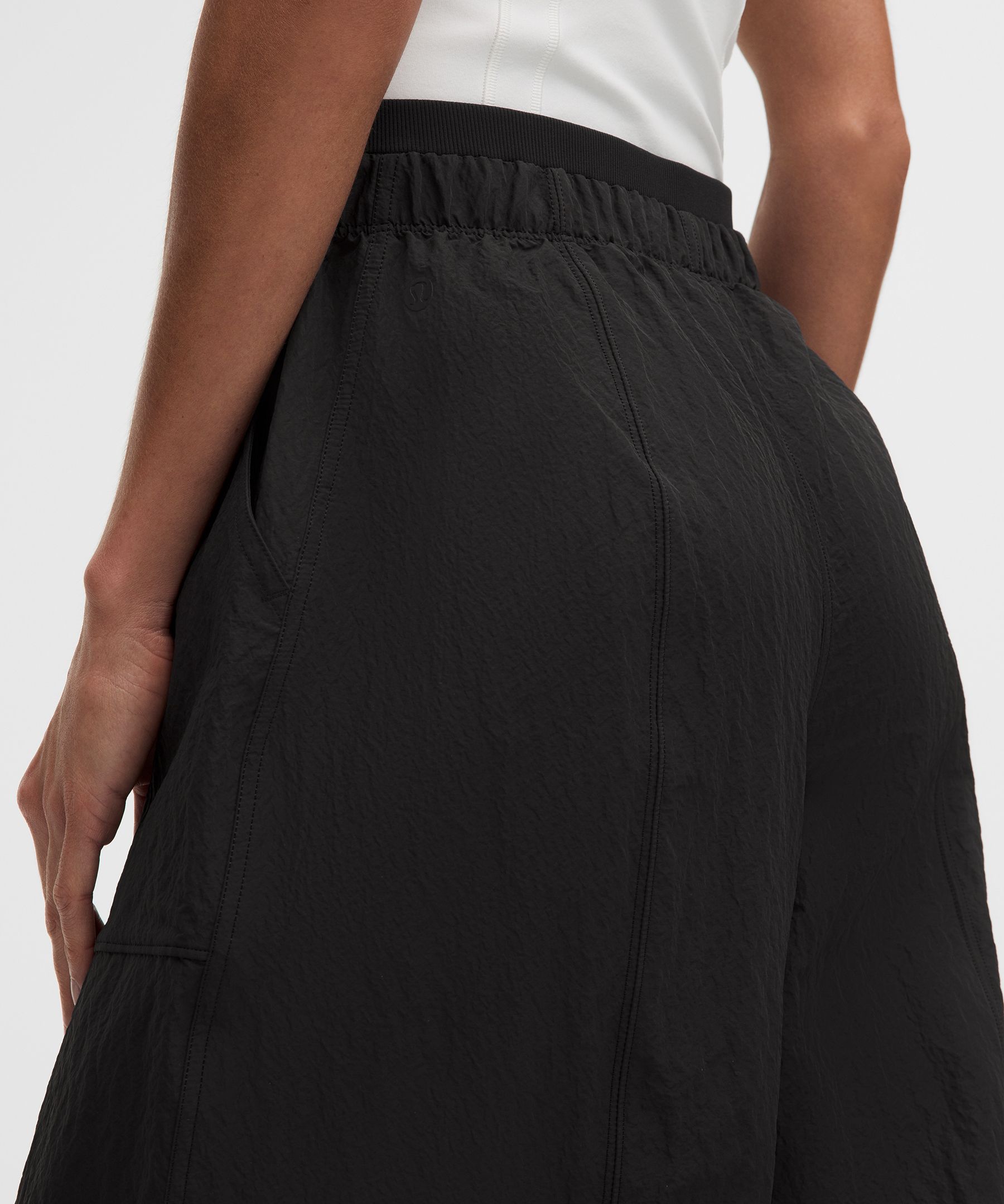Crinkle Nylon Mid-Rise Barrel-Leg Pant