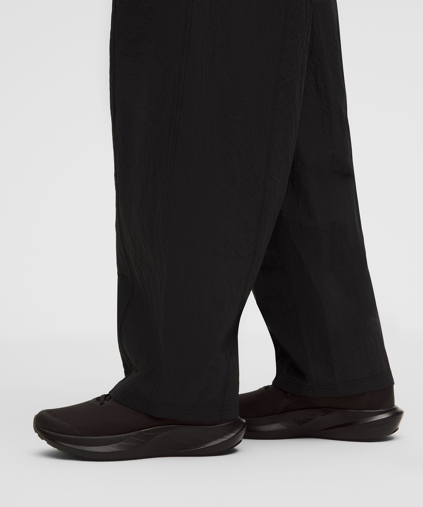 Crinkle Nylon Mid-Rise Barrel-Leg Pant