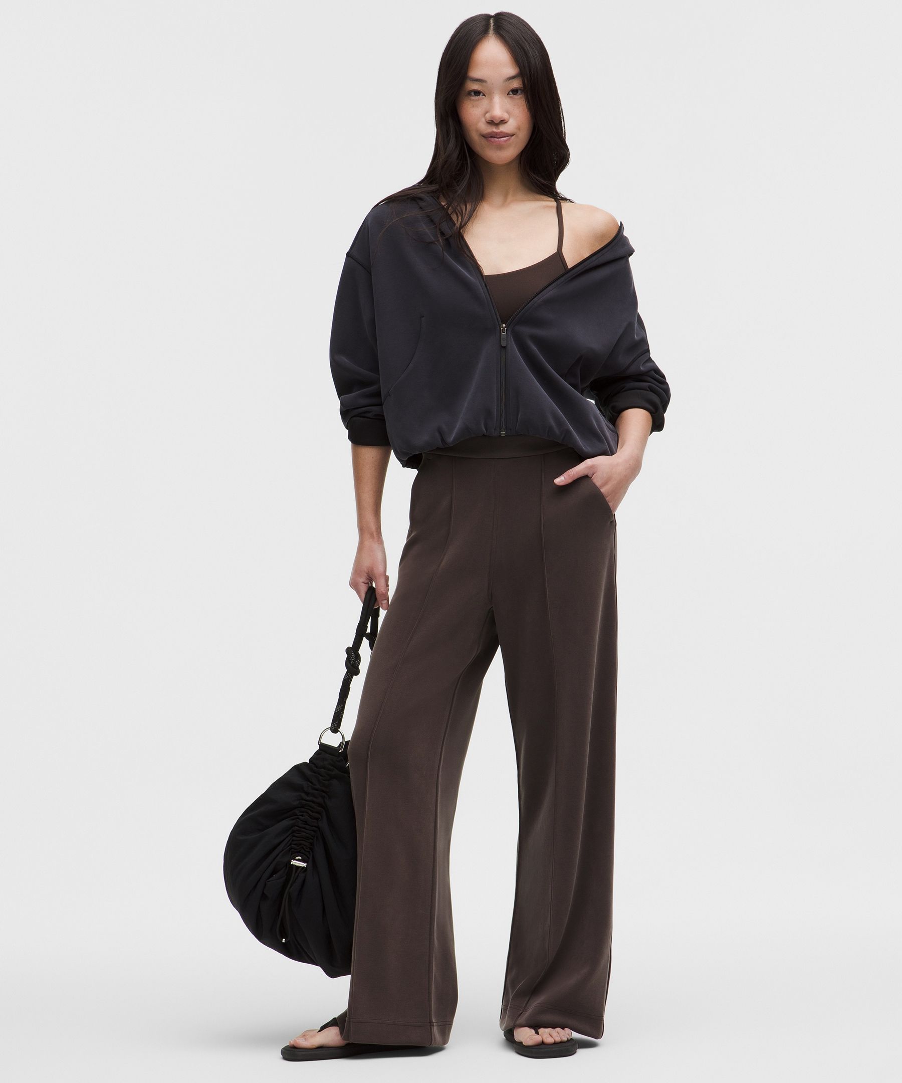 起毛加工Softstreme ピンタックワイドレッグパンツ *アジアフィット