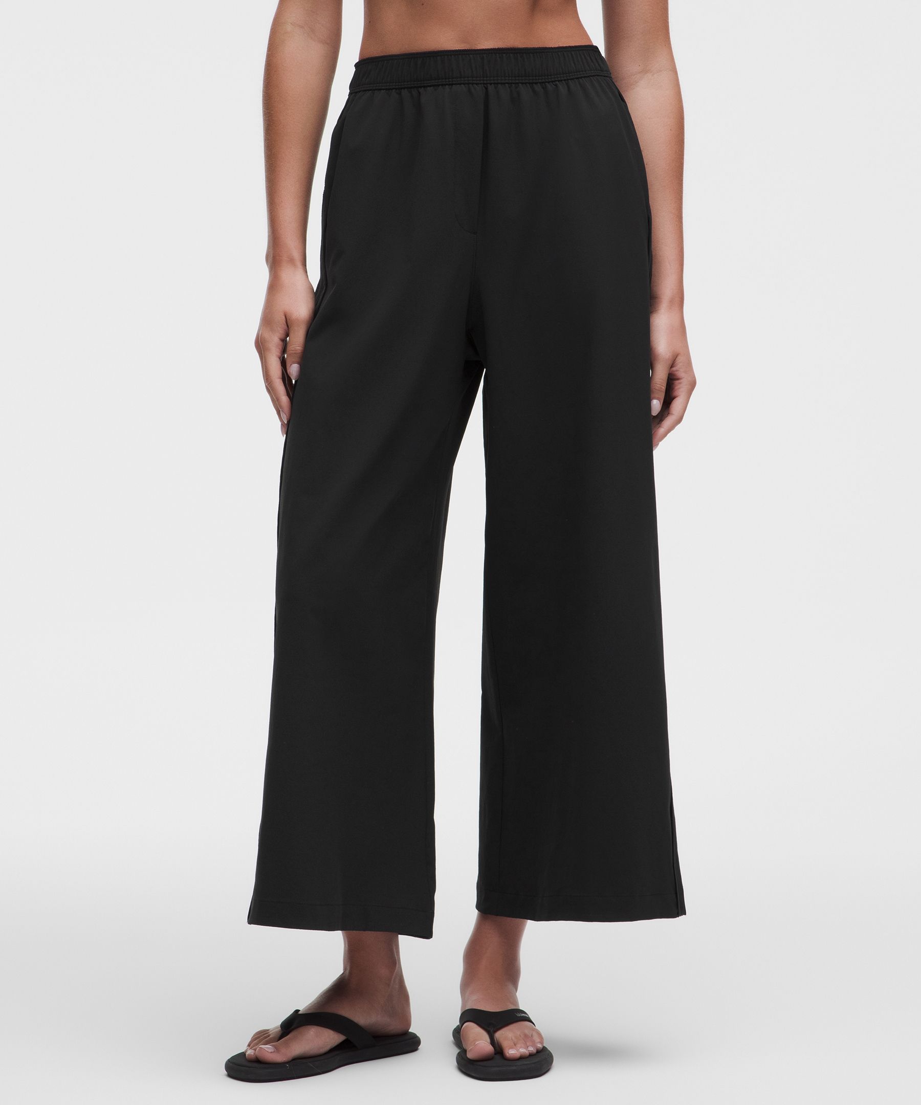 Stretch Woven ハイライズ ワイドレッグクロップパンツ