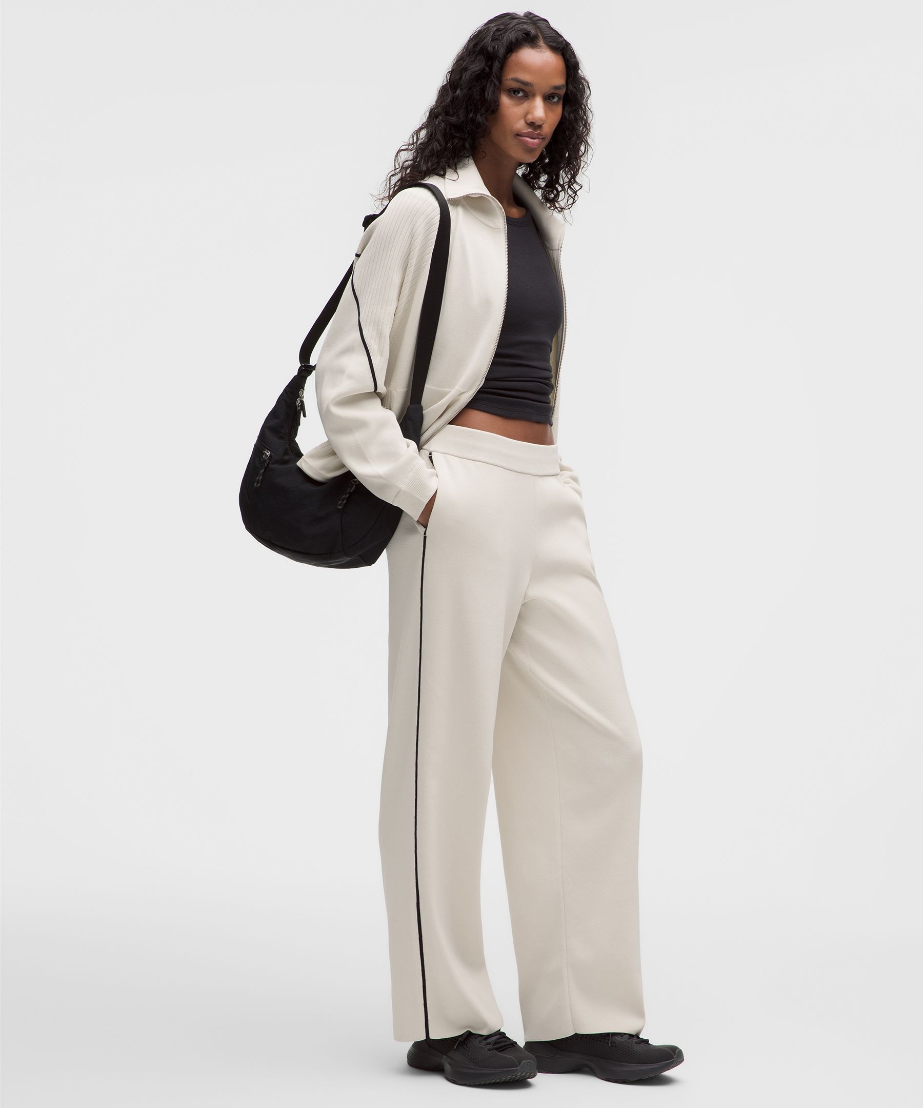 Pantalon de jogging taille mi-haute en maille douce