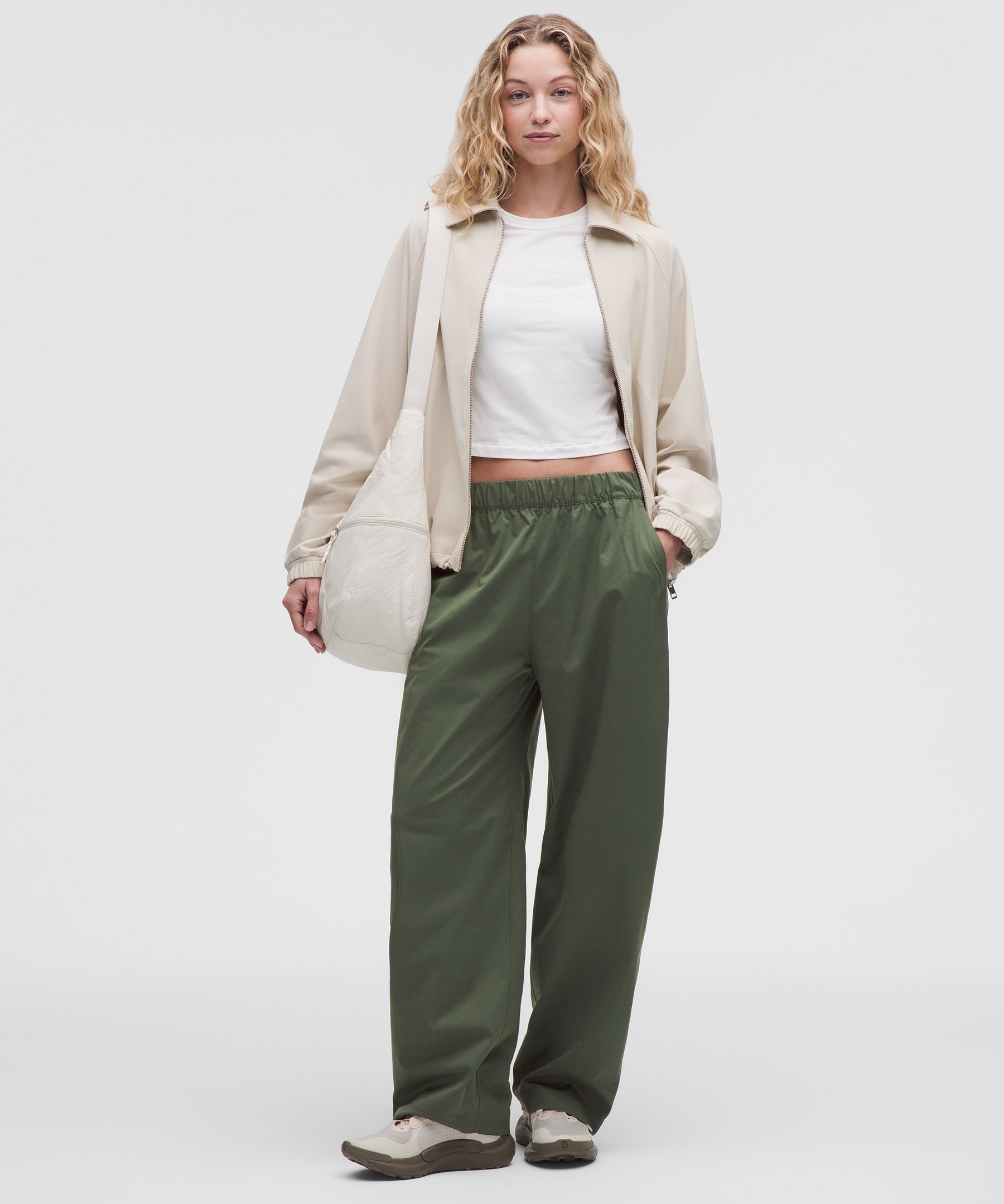 Pantalon tissé jambe tonneau taille haute